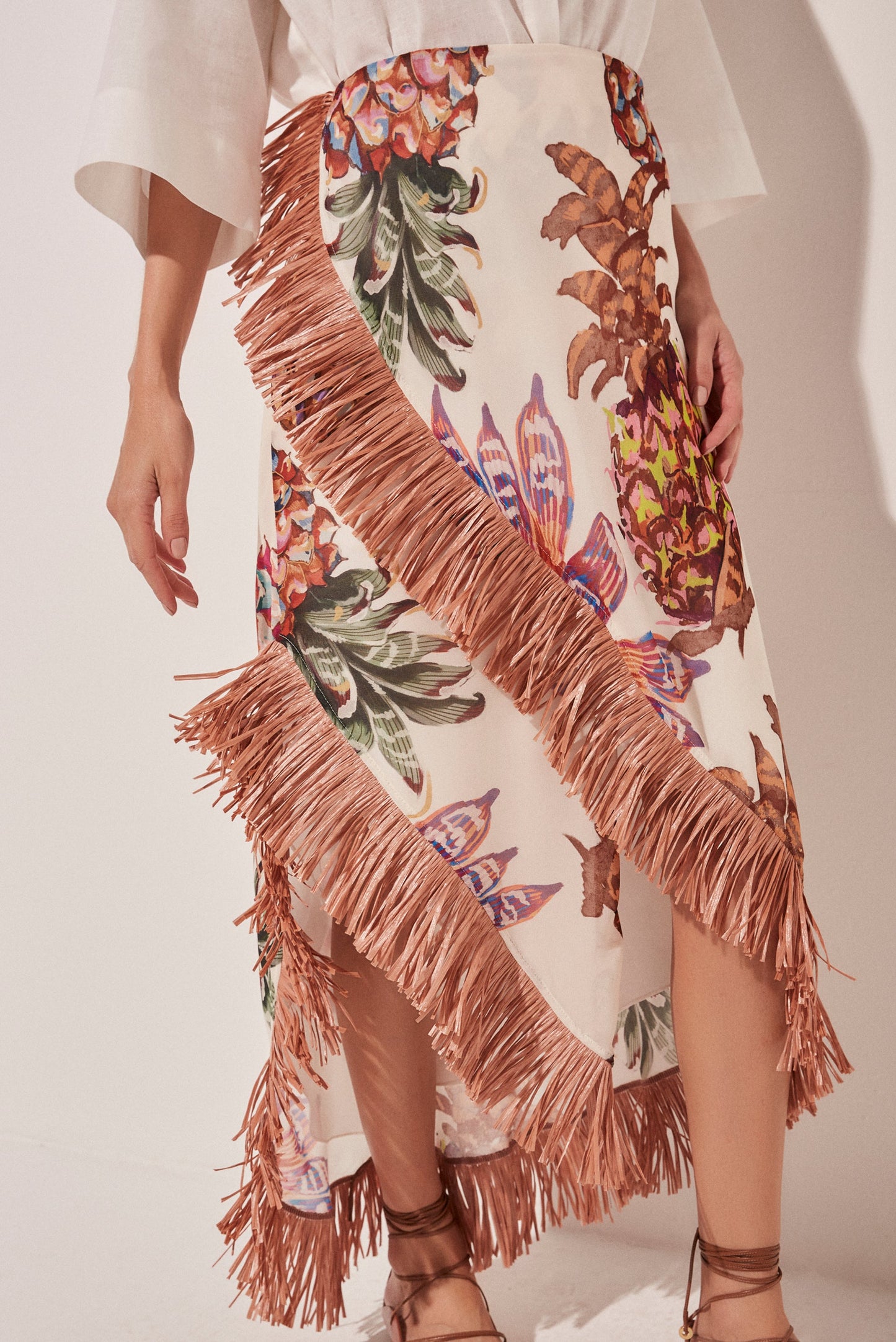 Agua De Coco Piña Criss Crossed Long Skirt With Fringes E4870A1665