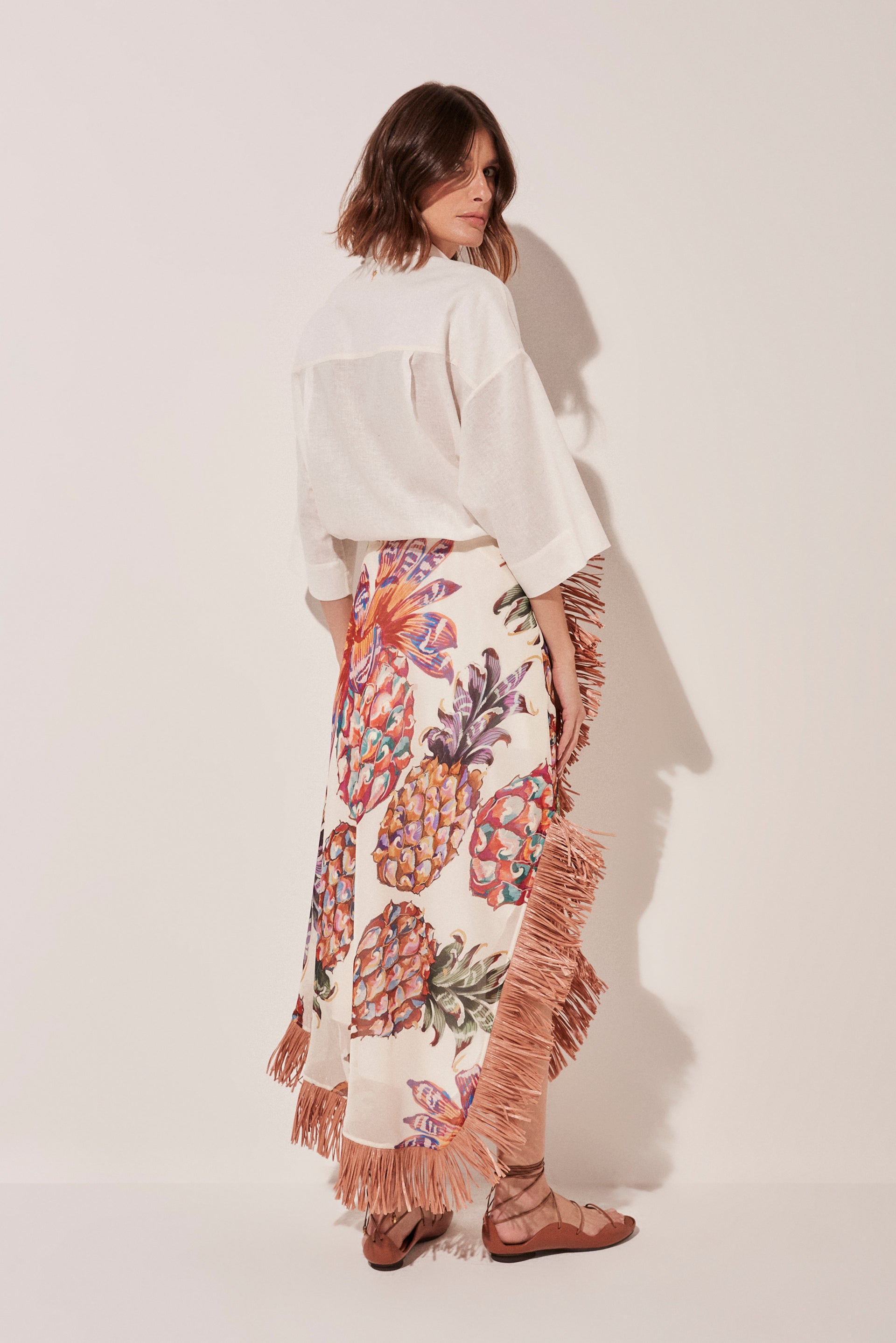 Agua De Coco Piña Criss Crossed Long Skirt With Fringes E4870A1665