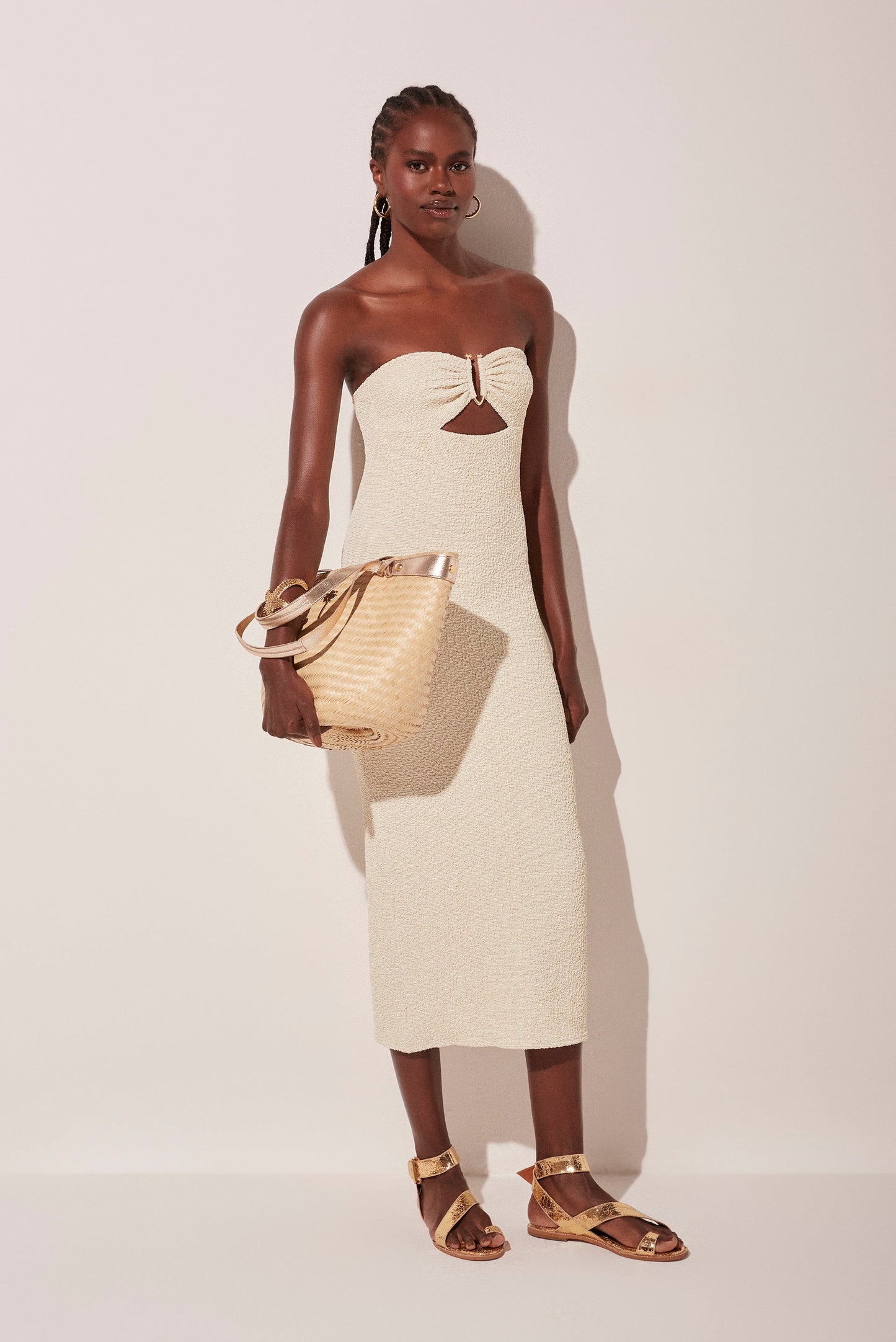 Agua De Coco Dunes Strapless Side Slit Midi Dress With Hoops E4877A1751