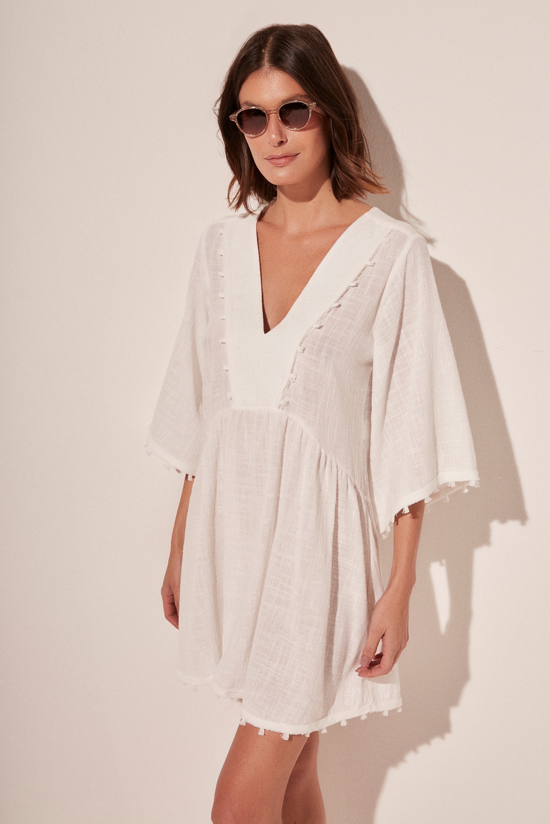 Agua De Coco Breeze Short Dress With Square Sleeves E4893A1712