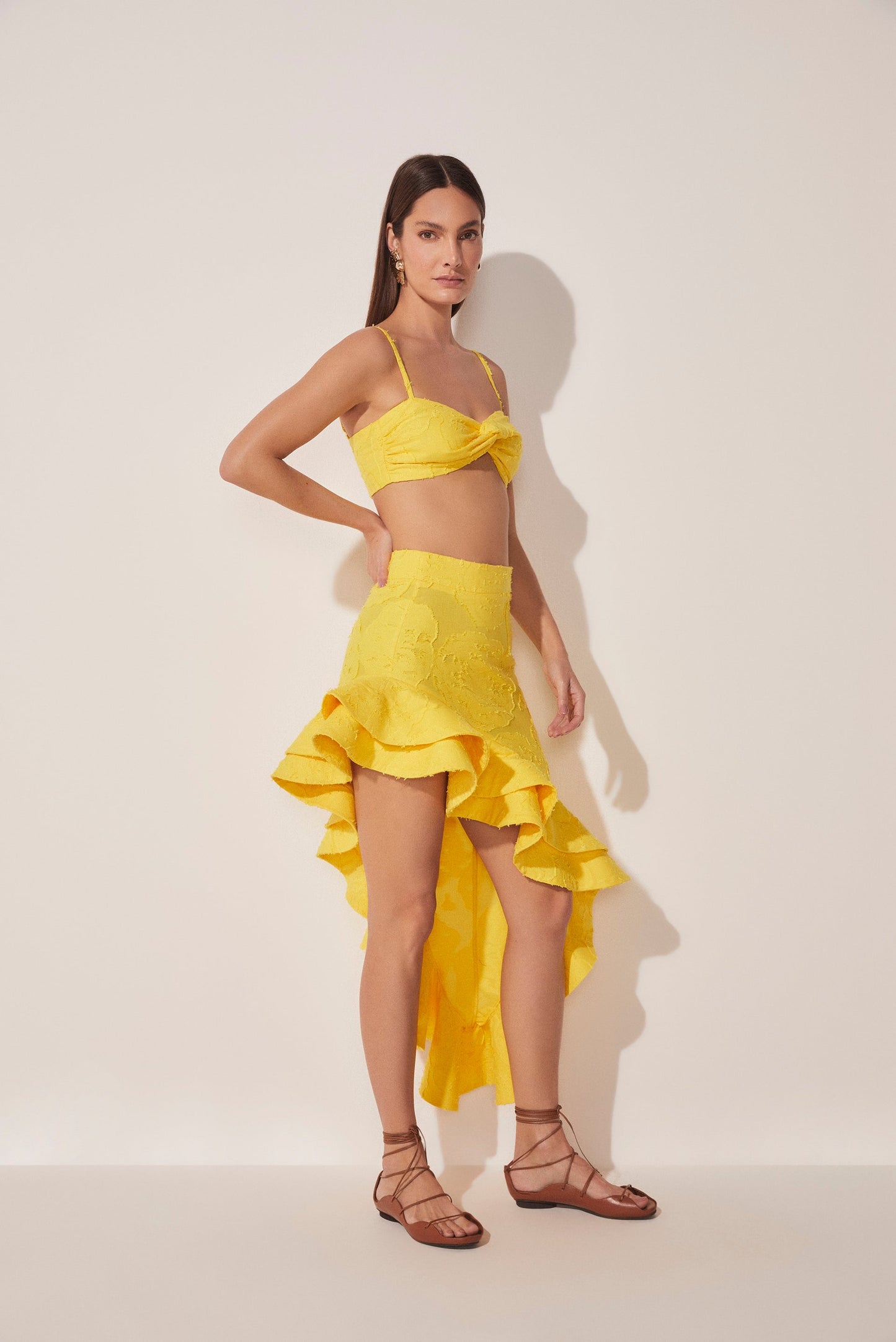 Agua De Coco Jacquard Carnation Strappy Cropped Top E4895A1738