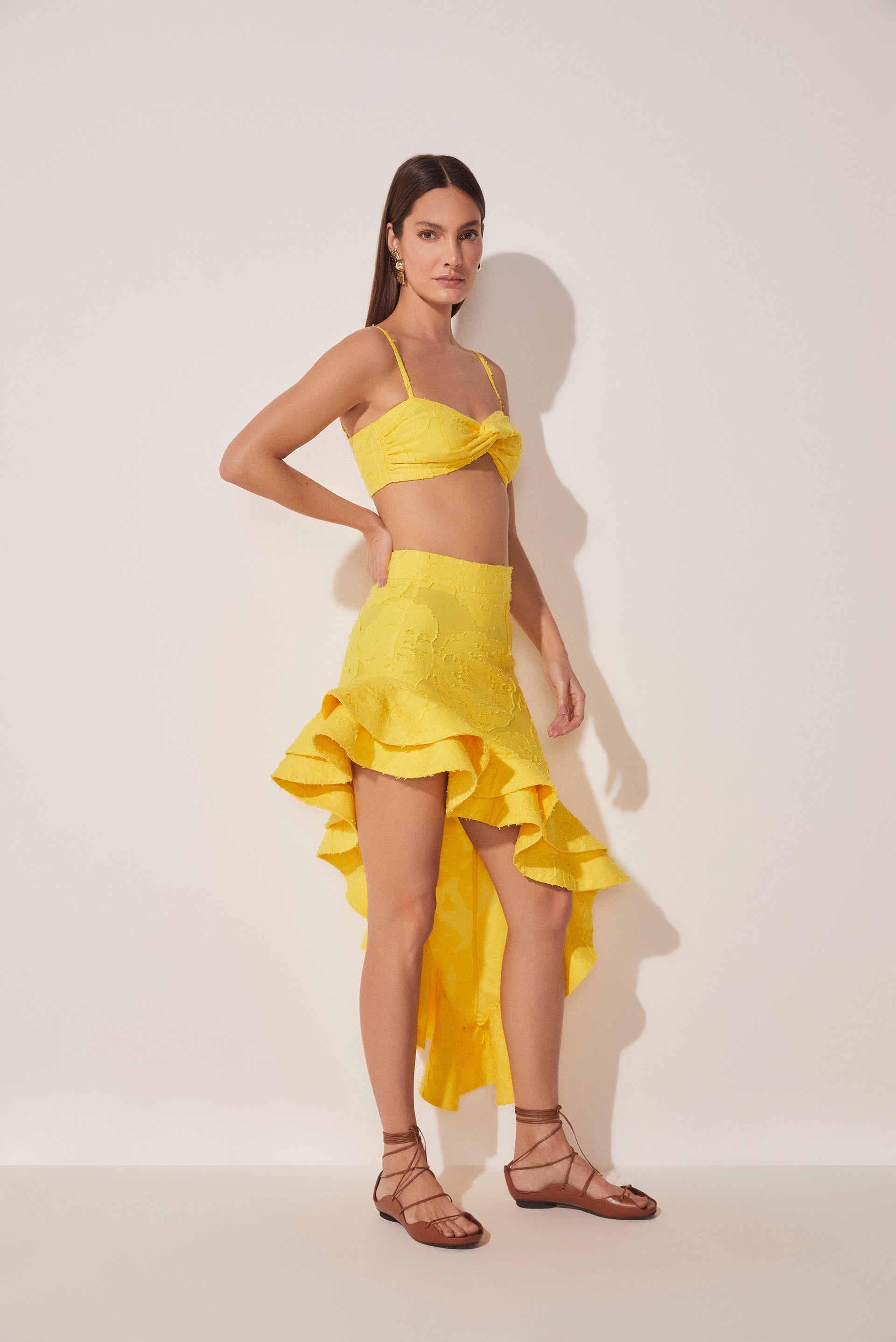 Agua De Coco Jacquard Carnation Strappy Cropped Top E4895A1738