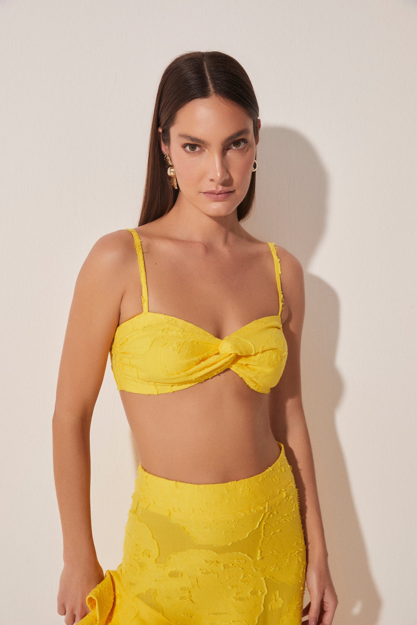 Agua De Coco Jacquard Carnation Strappy Cropped Top E4895A1738