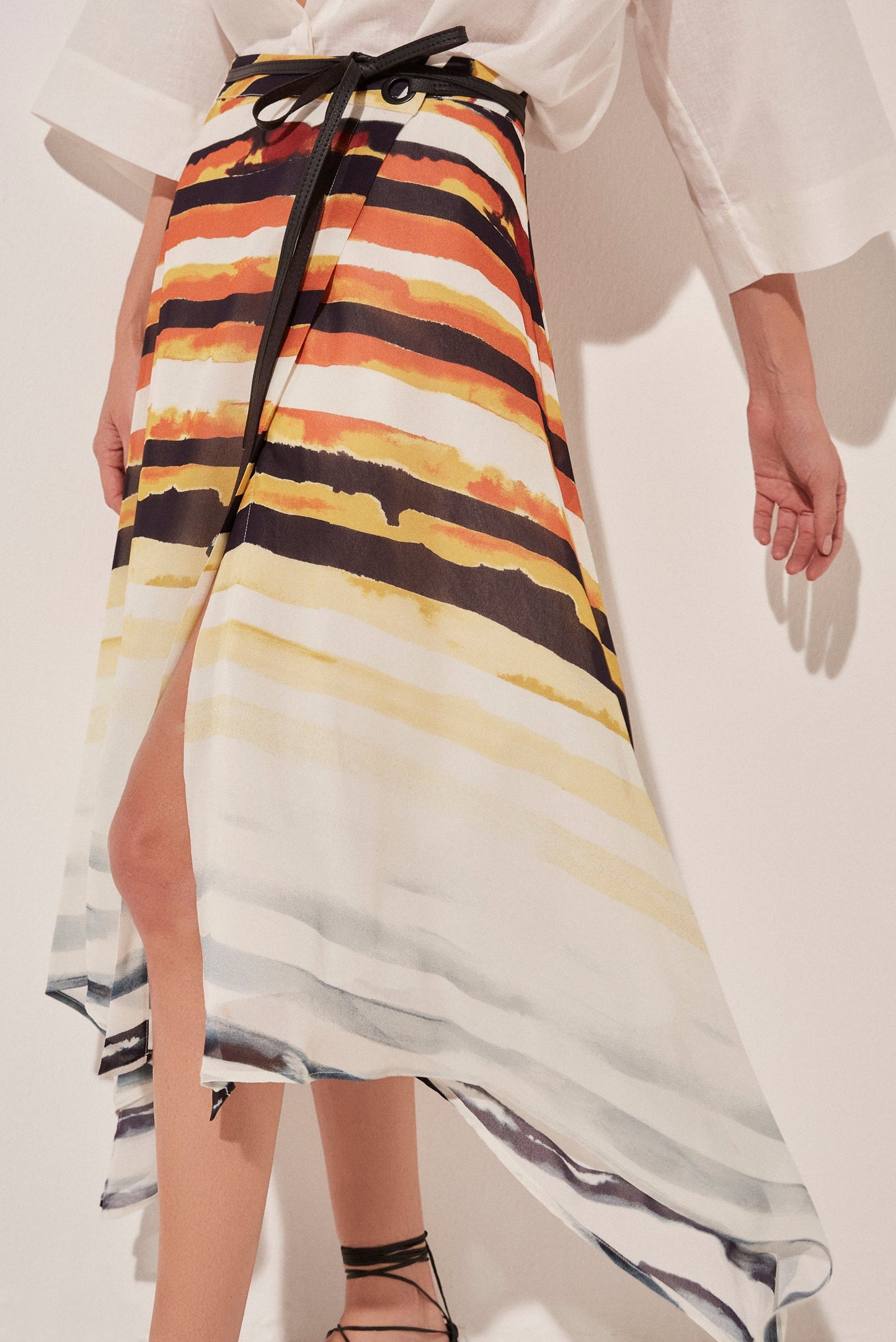 Agua De Coco Striped Fish Midi Skirt With Leather Straps E4915A1728