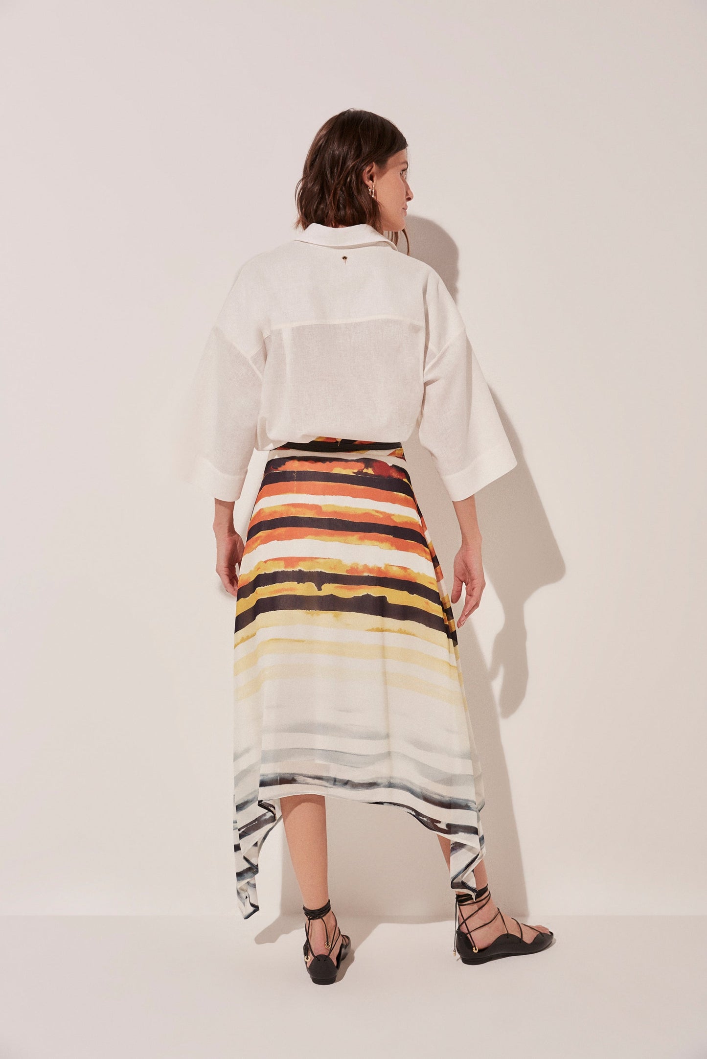 Agua De Coco Striped Fish Midi Skirt With Leather Straps E4915A1728