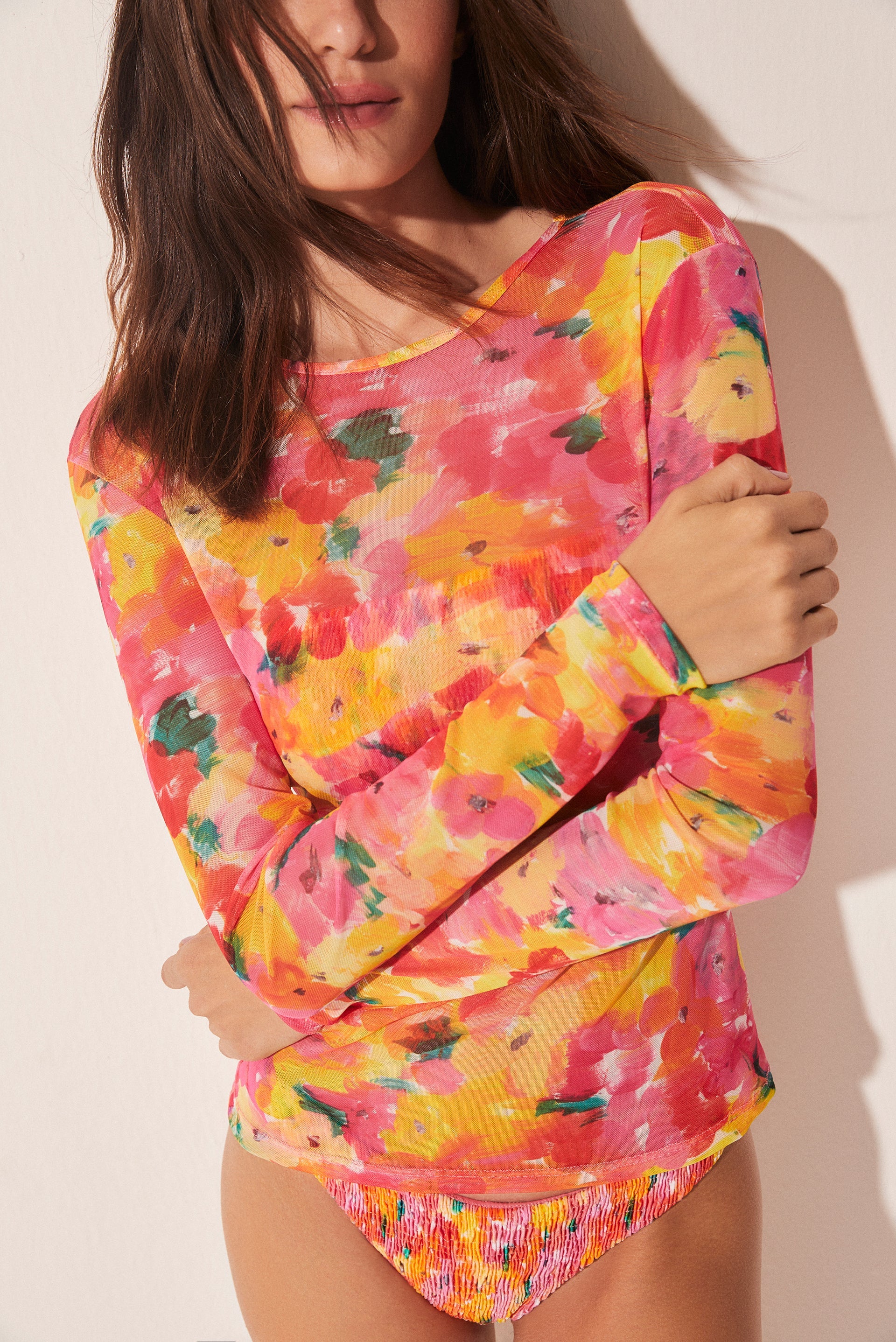 Agua De Coco Brushed Floral Long Sleeve Top E4920A1670