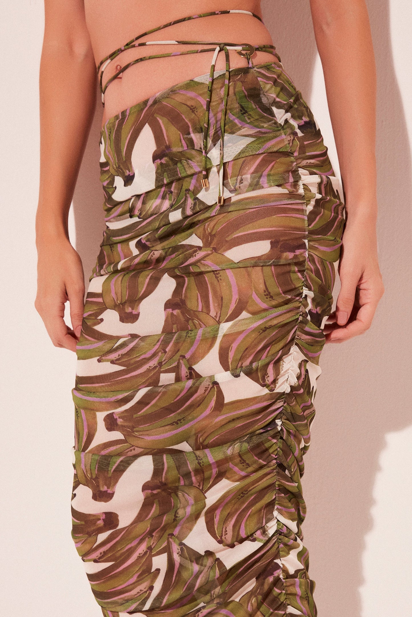 Agua De Coco Bananas Ruched With Ties Midi Skirt E4921A2004