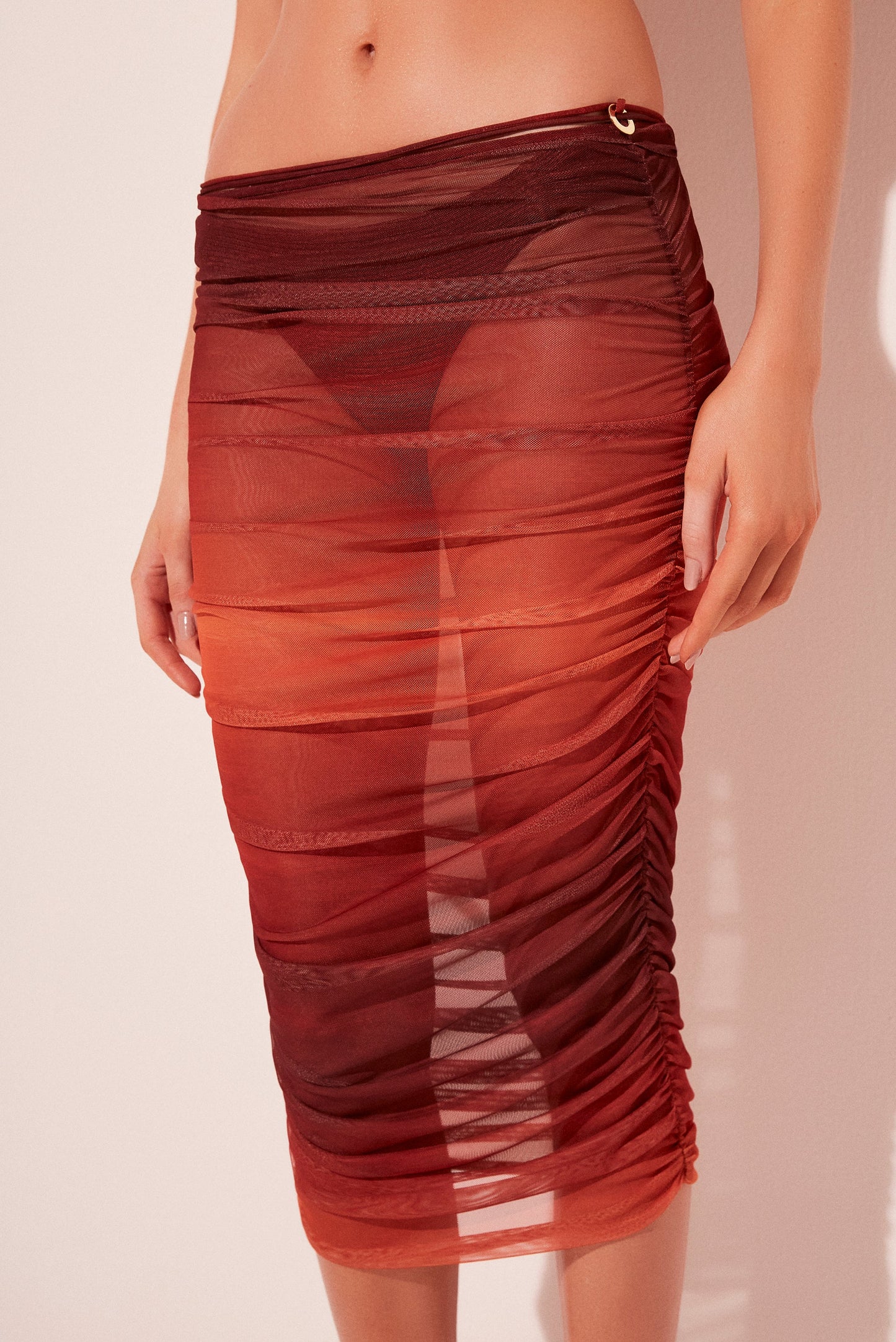 Agua De Coco Gradient Ruched With Ties Midi Skirt E4921A2107
