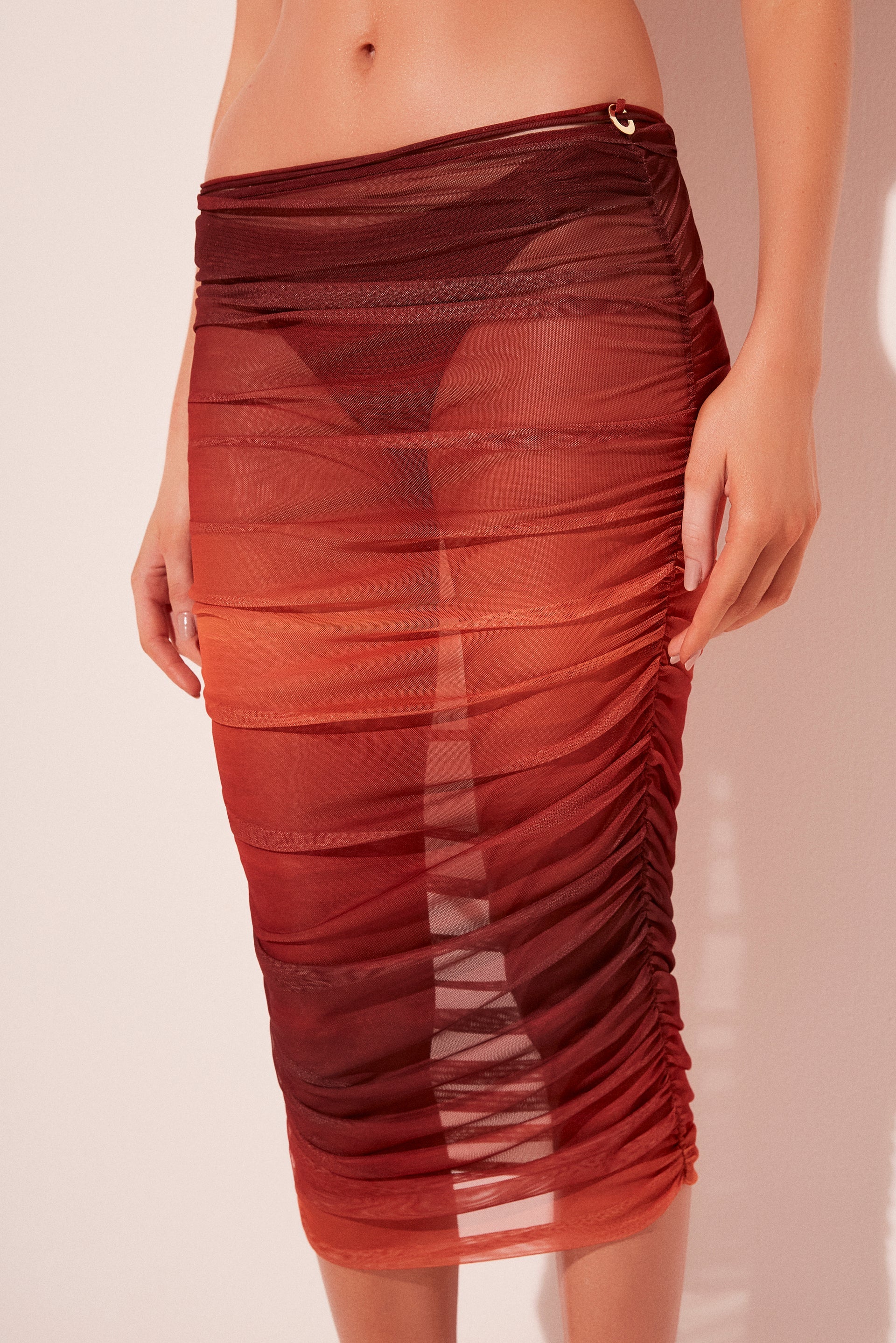 Agua De Coco Gradient Ruched With Ties Midi Skirt E4921A2107