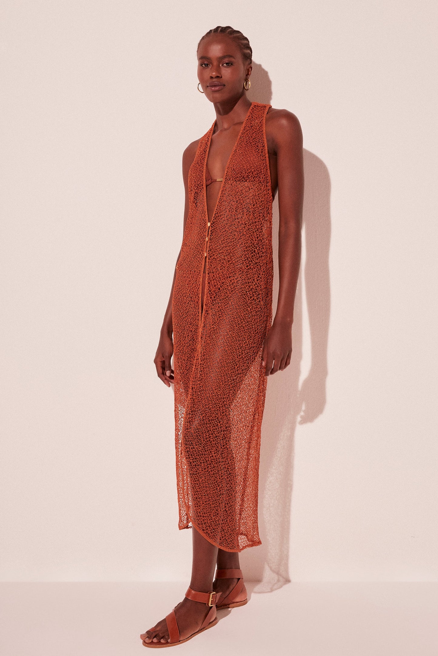 Agua De Coco Caramel Crochet Halterneck Midi Cape E4926A2112