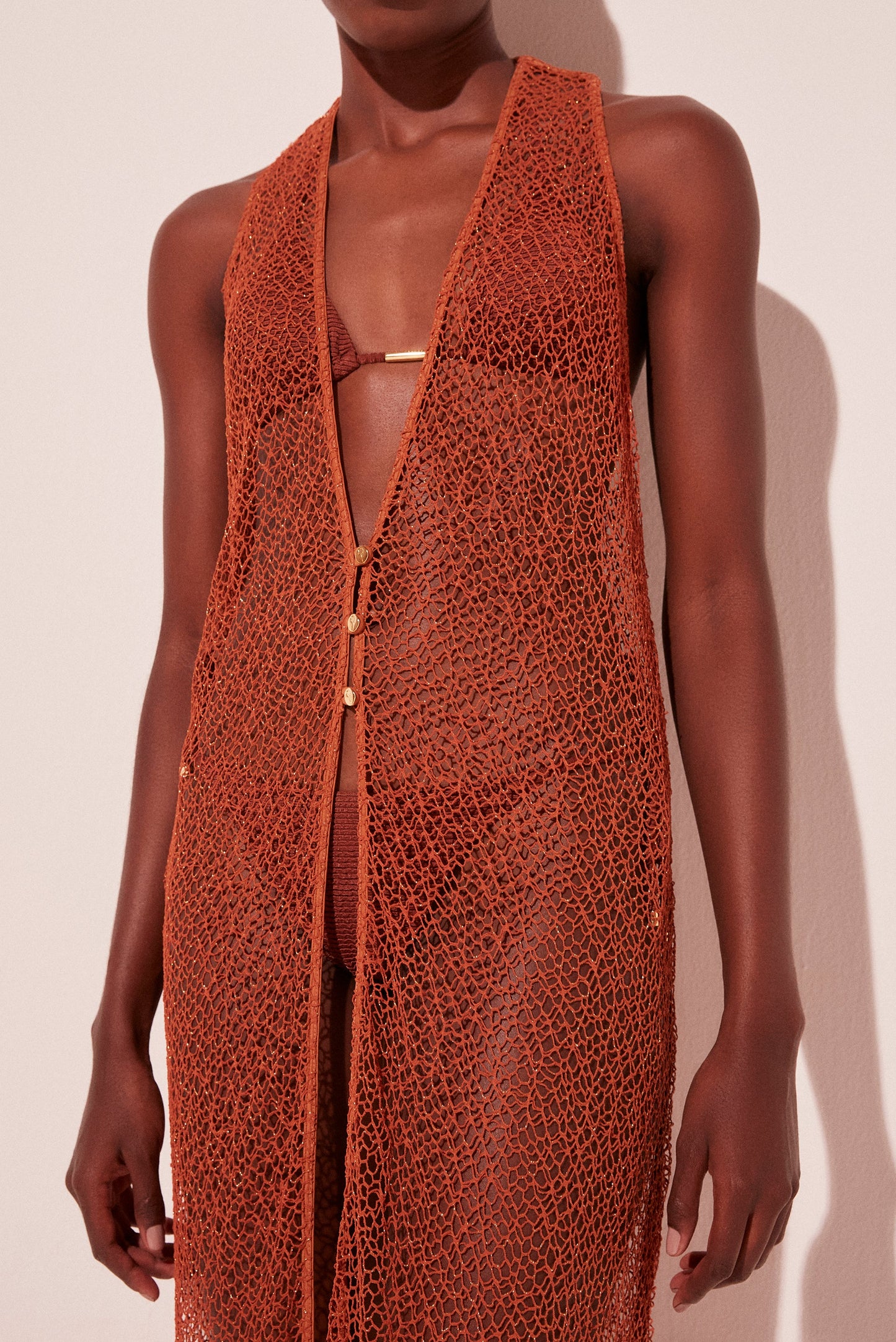 Agua De Coco Caramel Crochet Halterneck Midi Cape E4926A2112
