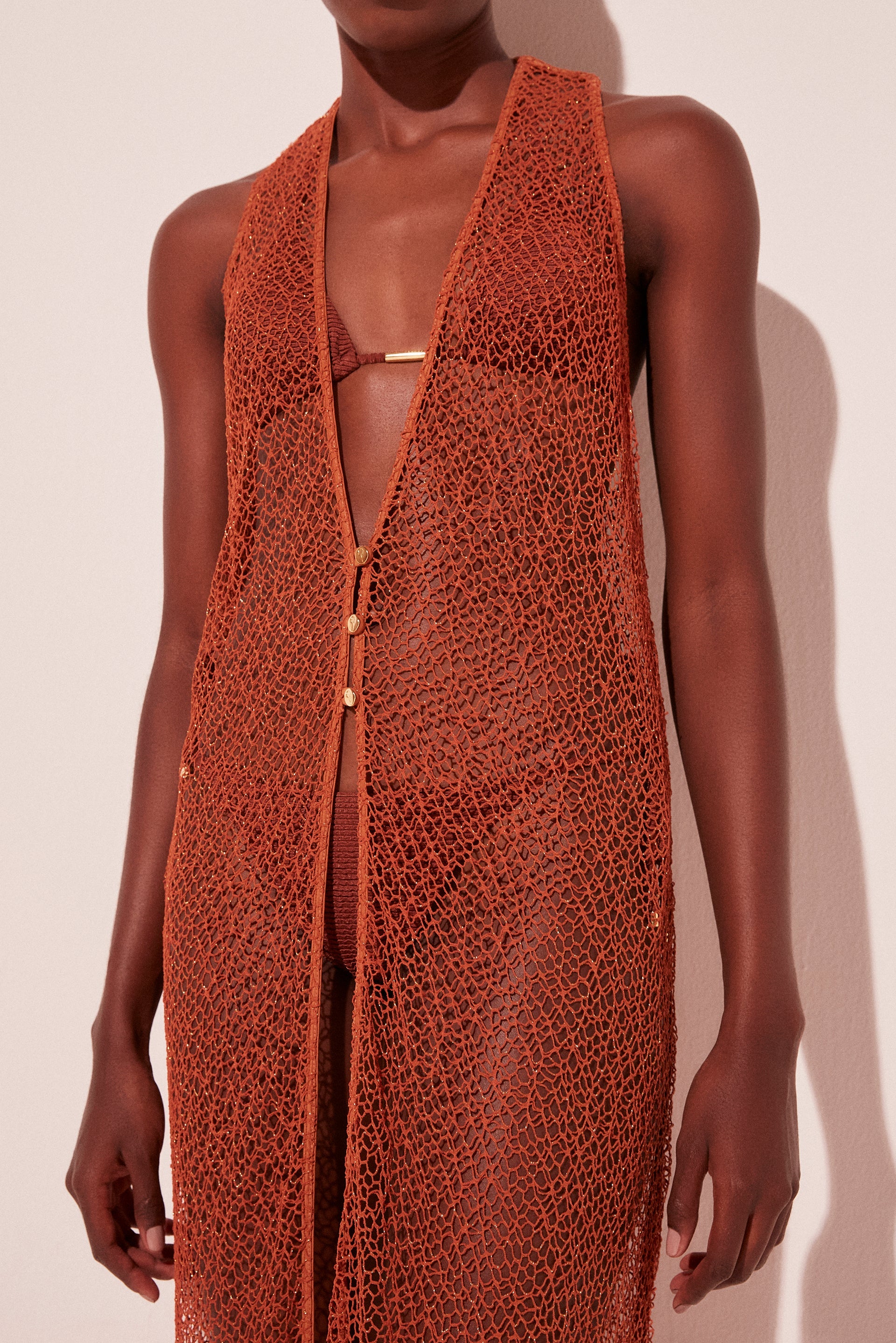 Agua De Coco Caramel Crochet Halterneck Midi Cape E4926A2112
