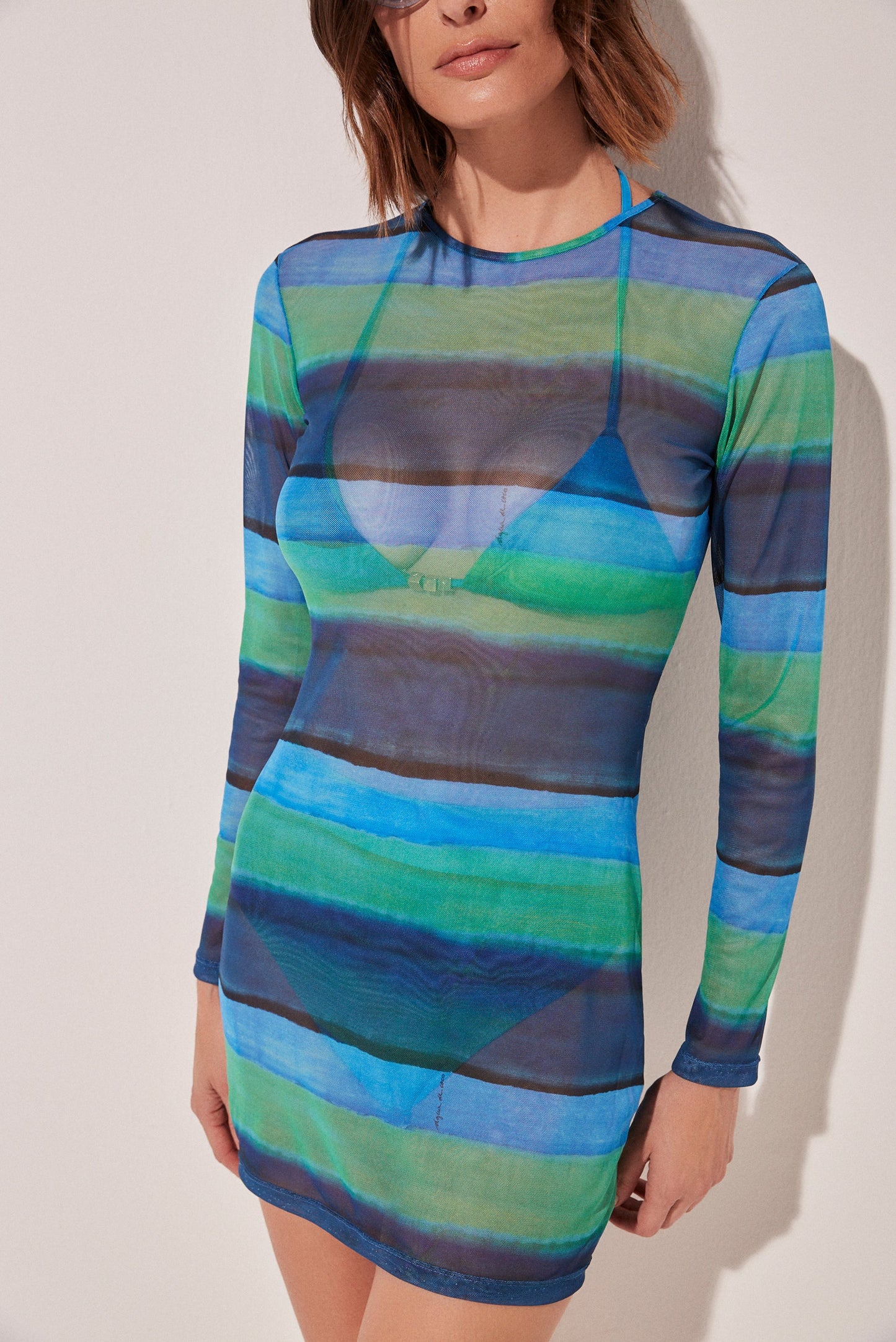 Agua De Coco Striped Water Mirror Short Dress E4932A1643