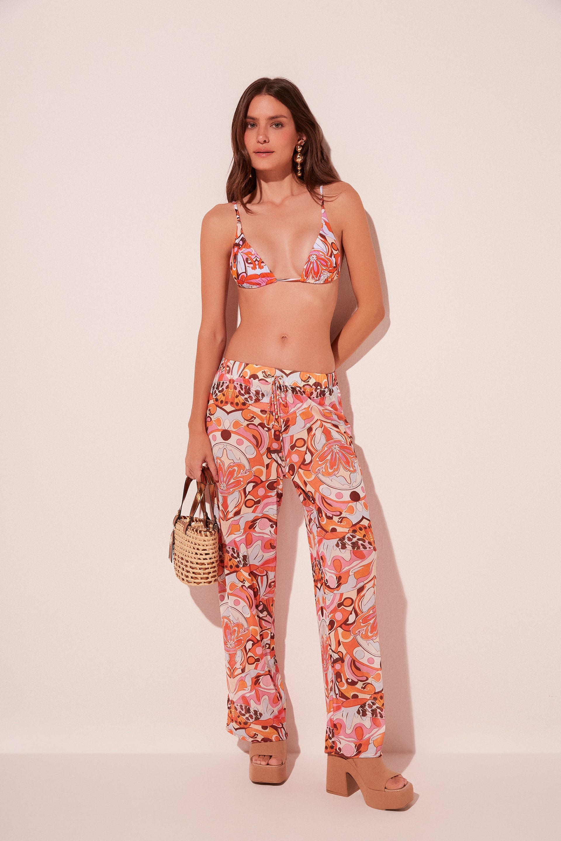 Agua De Coco Abstract Butterflies Low Waist Palazzo Pants E4988A2076