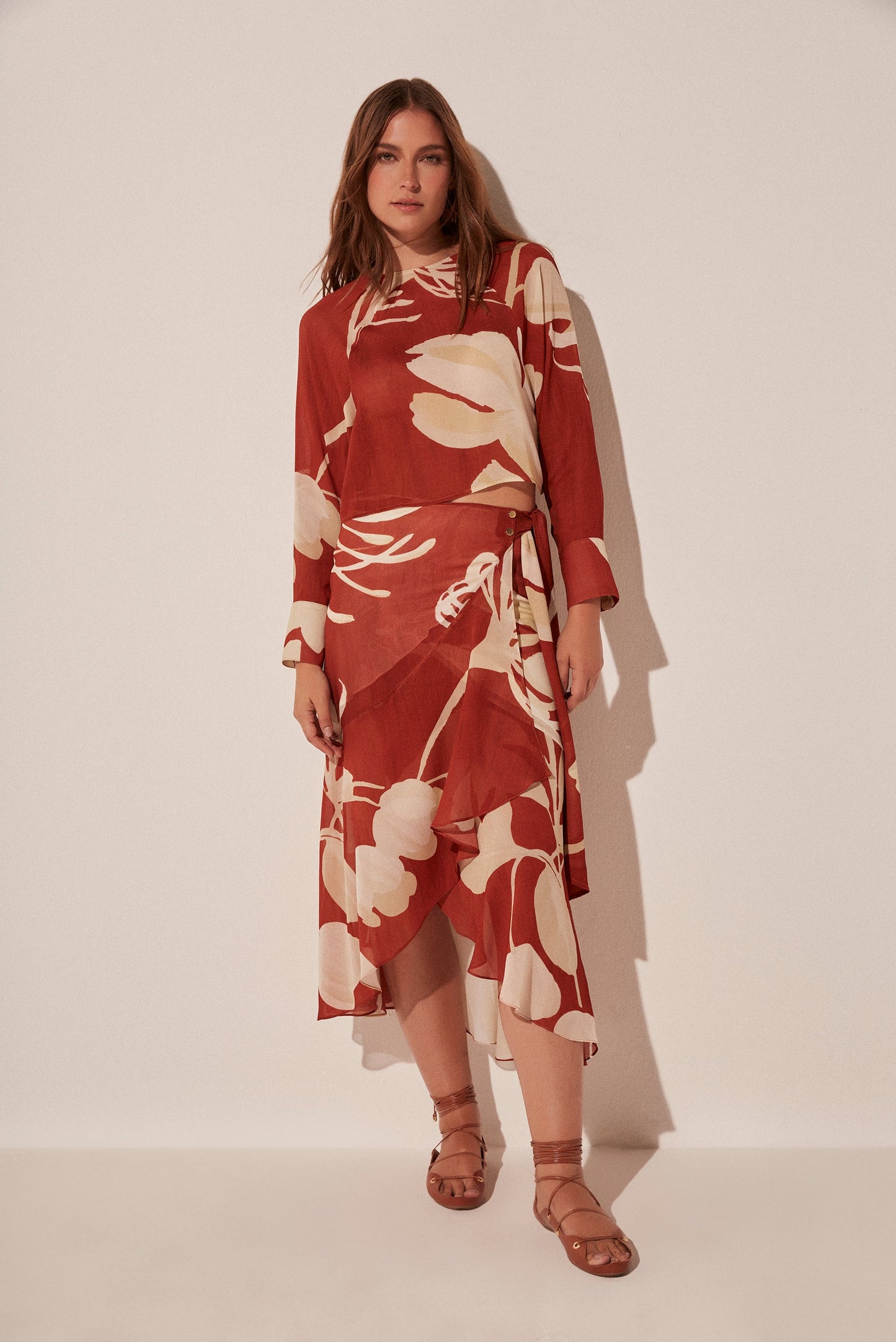 Agua De Coco Bicolor Floral Pareo Midi Skirt E5022A1879