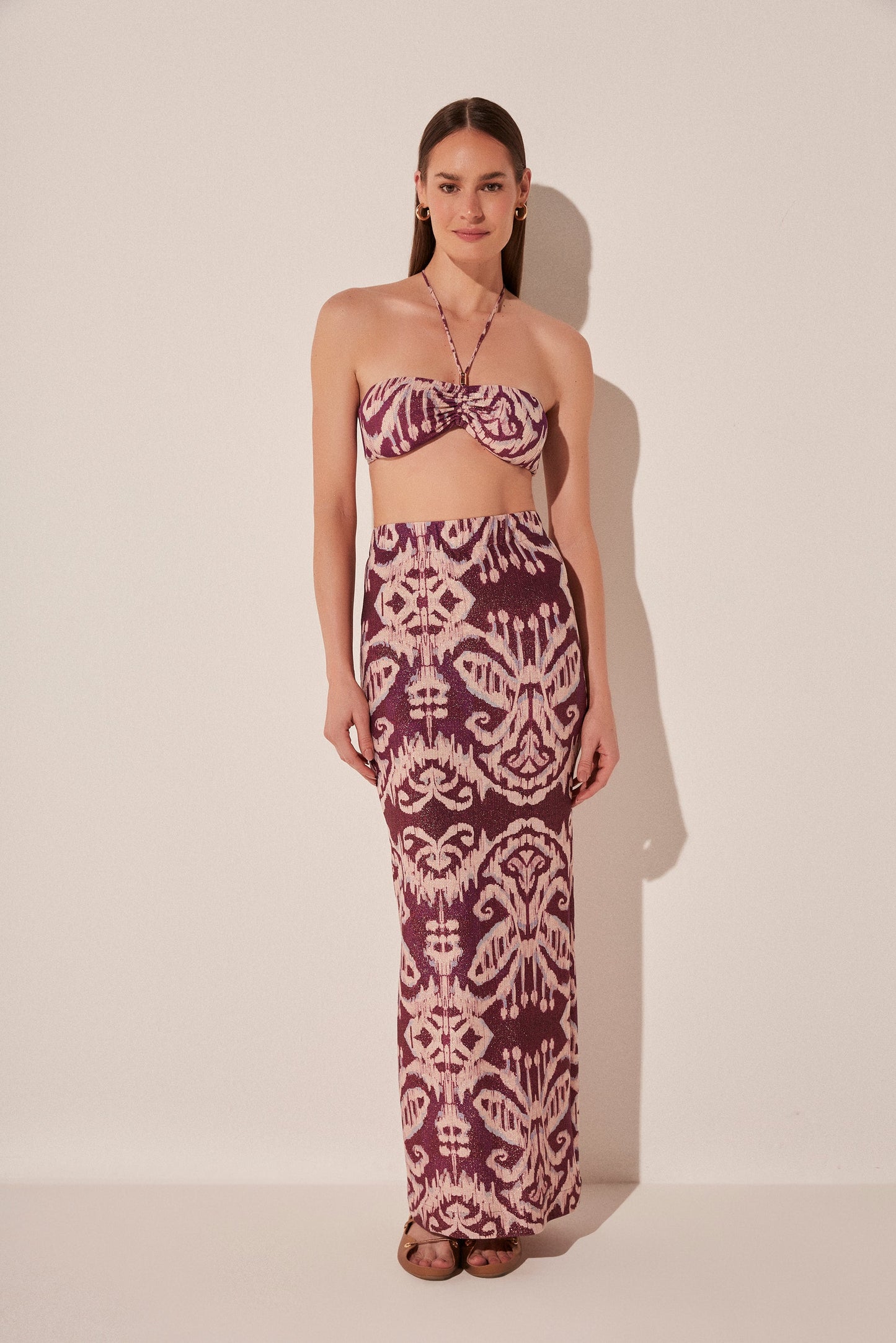 Agua De Coco Ikat Side Slit Long Skirt E5073A1919