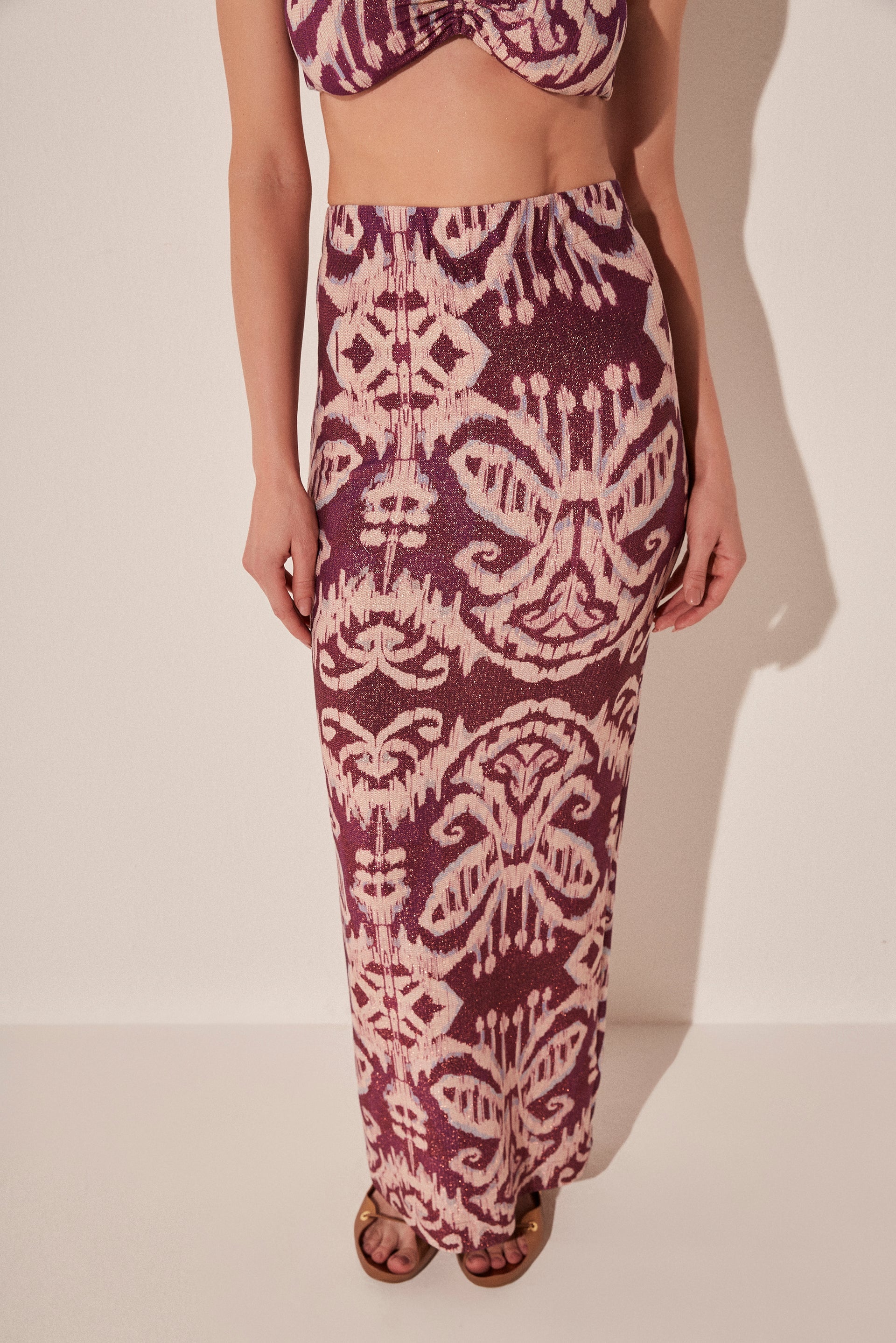 Agua De Coco Ikat Side Slit Long Skirt E5073A1919