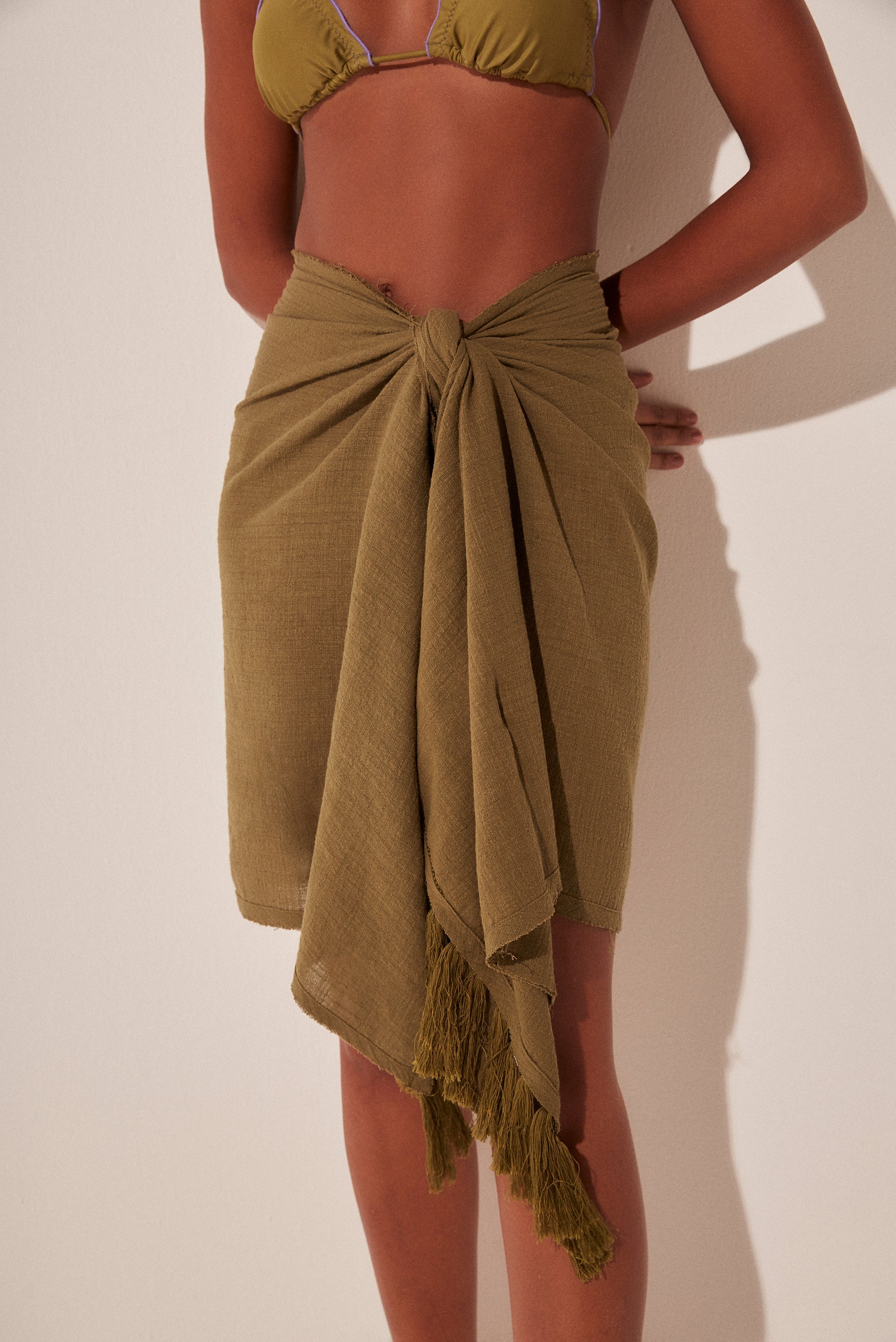 Agua De Coco Moss Pareo Sarong With Fringes E5144A1882