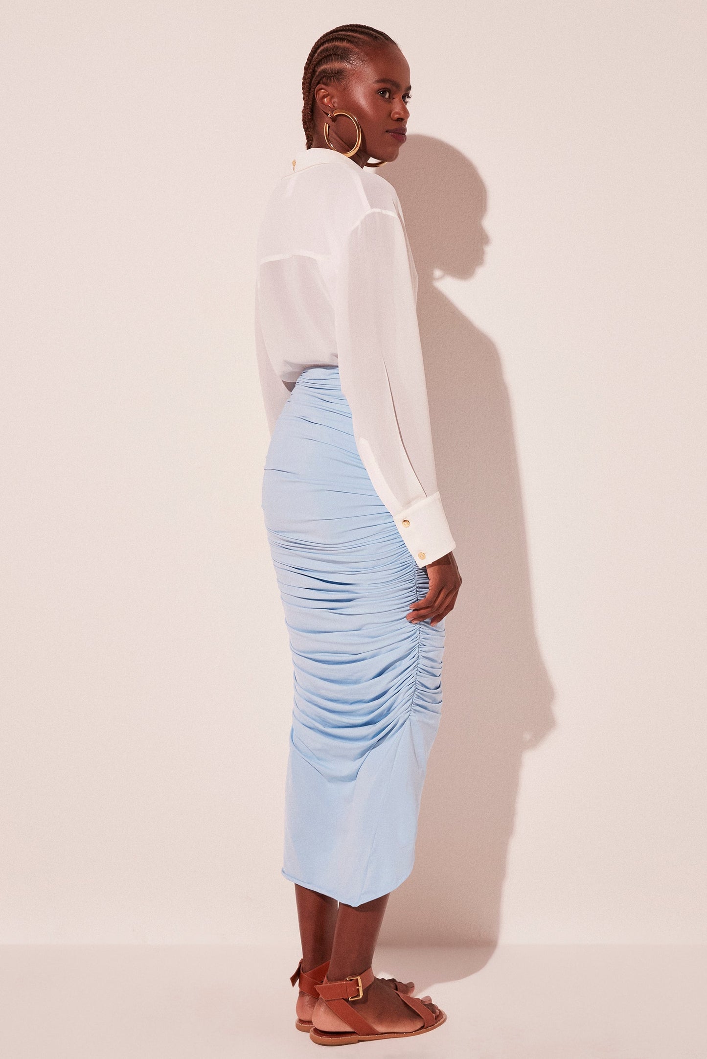 Agua De Coco Blue Quartz Draped Long Skirt E5174A2056