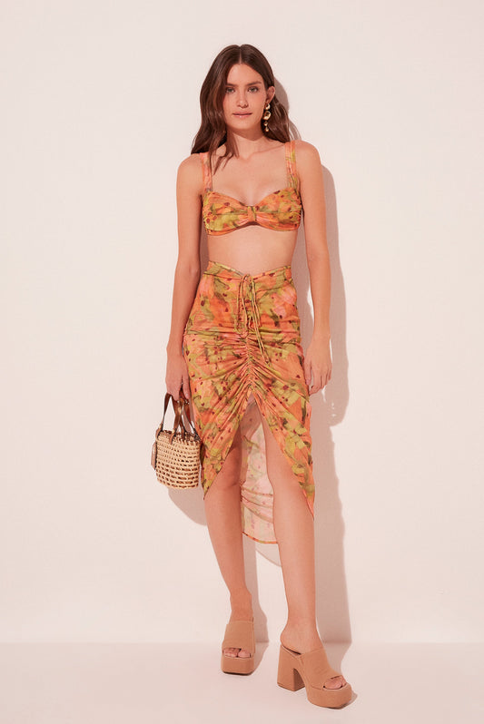 Agua De Coco Brushed Seed Draped Midi Skirt E5184A2065