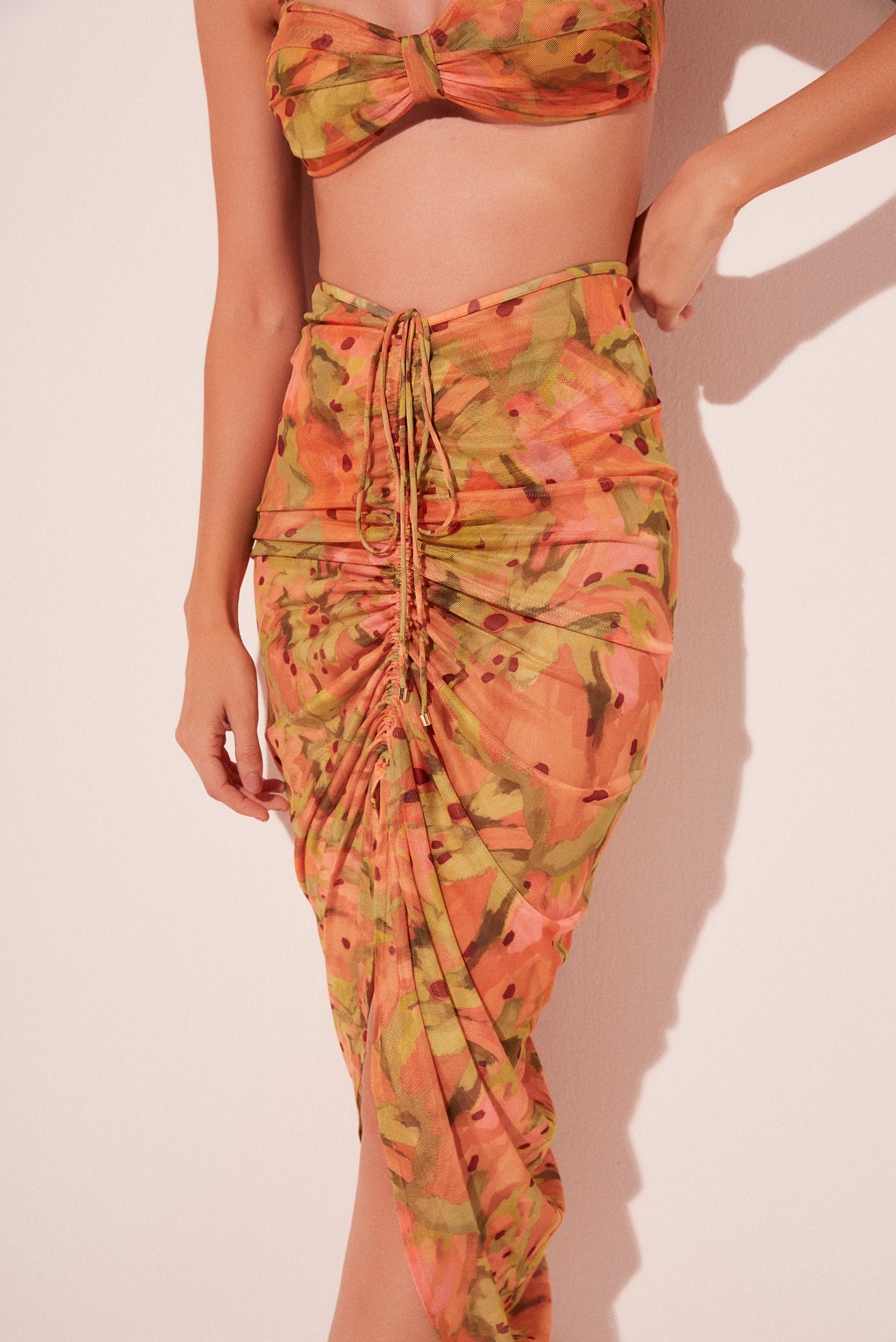 Agua De Coco Brushed Seed Draped Midi Skirt E5184A2065