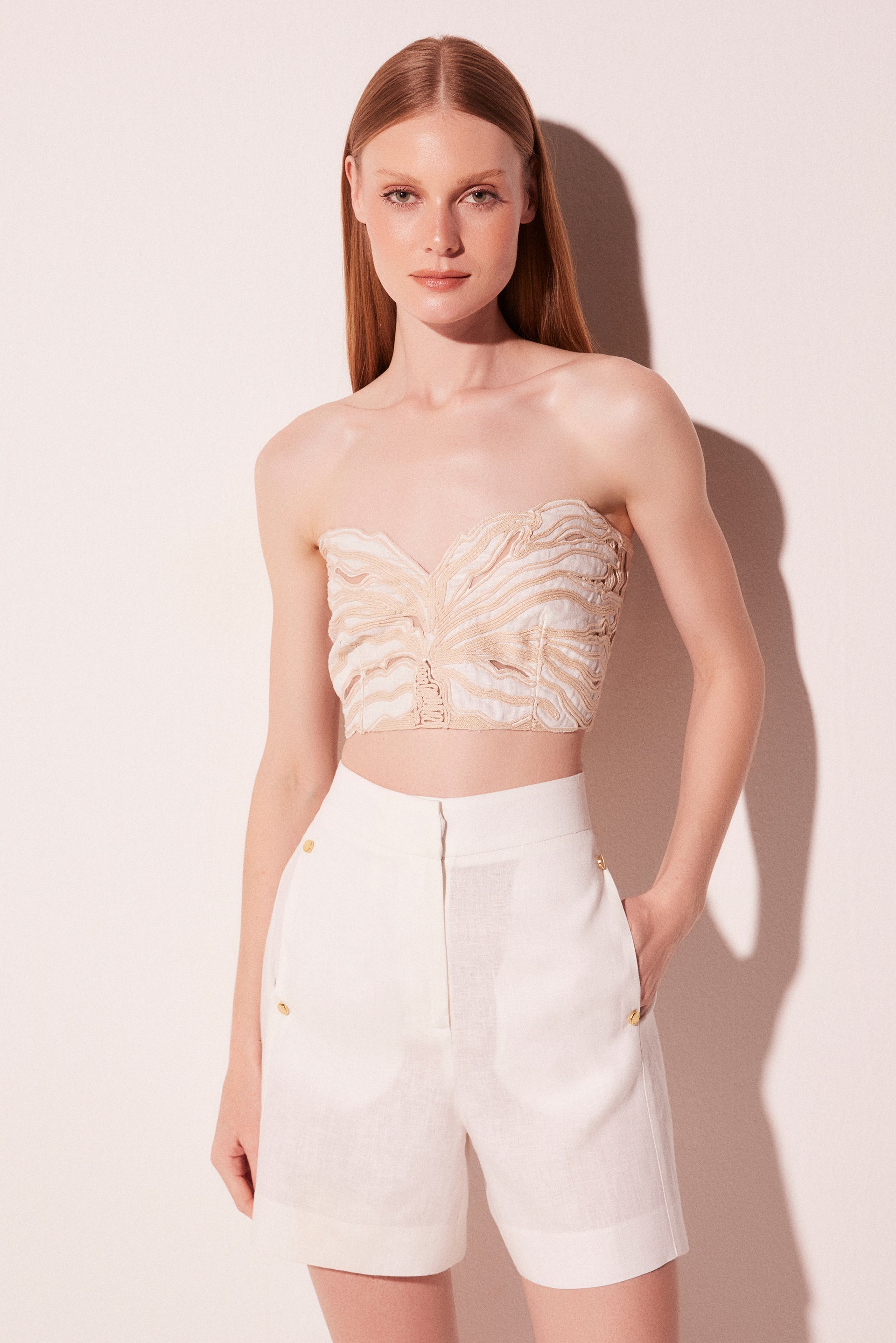 Agua De Coco Off White Hills Embroidered Cropped Top E5203A2327