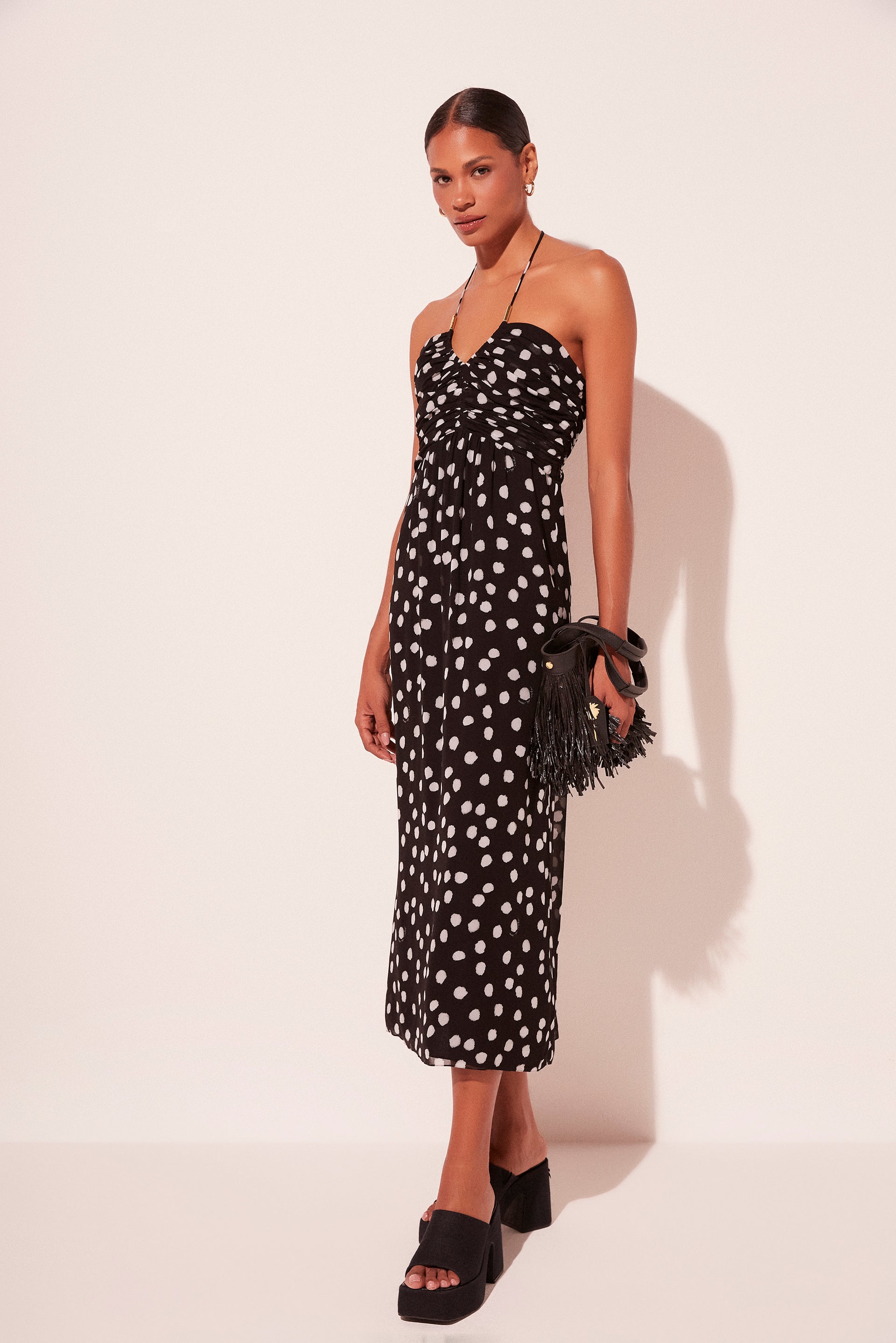 Agua De Coco Rustic Polka Dot Ruched Midi Dress E5373A2042