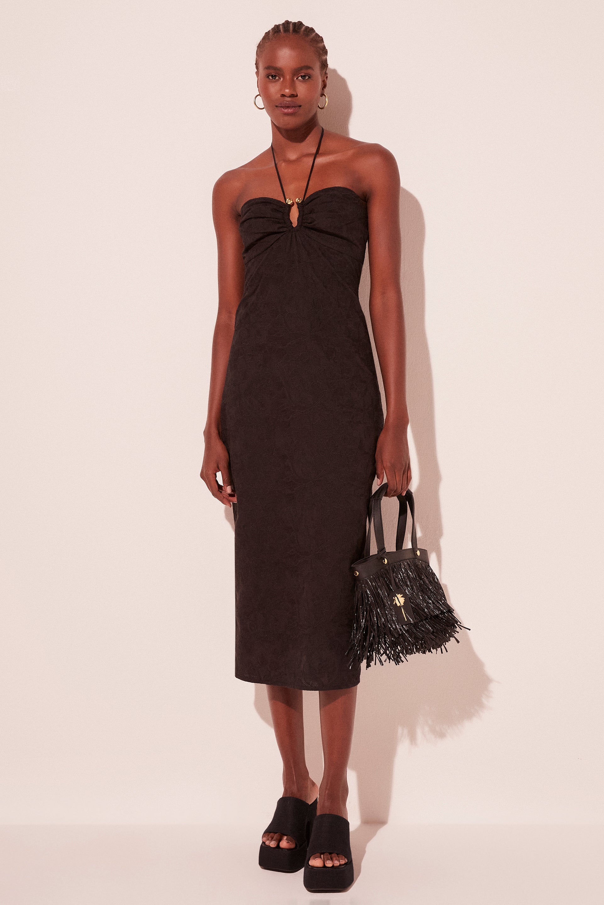 Agua De Coco Black Orchid Halterneck Midi Dress E5400A2095