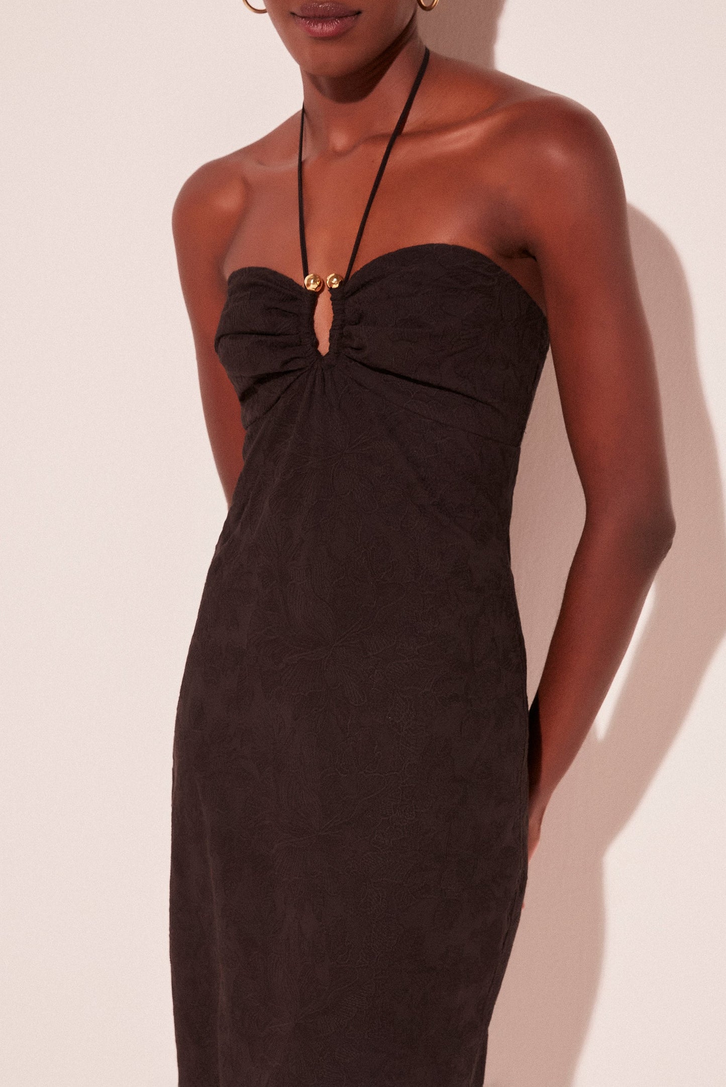 Agua De Coco Black Orchid Halterneck Midi Dress E5400A2095