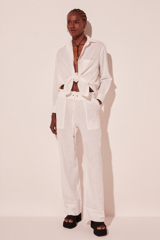 Agua De Coco Off White Pacific Adjustable Waist Straight Leg Pants E5420A2109