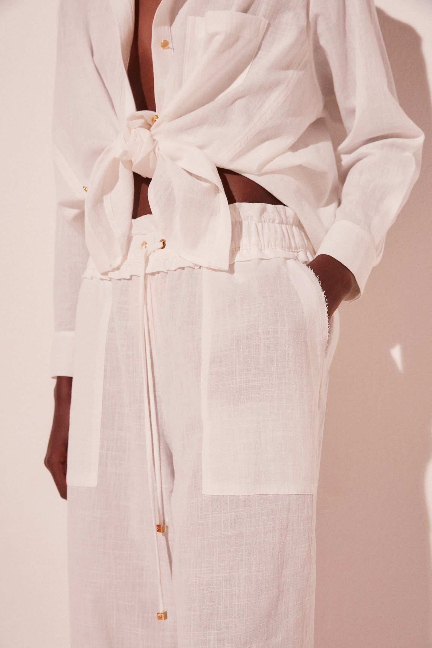 Agua De Coco Off White Pacific Adjustable Waist Straight Leg Pants E5420A2109