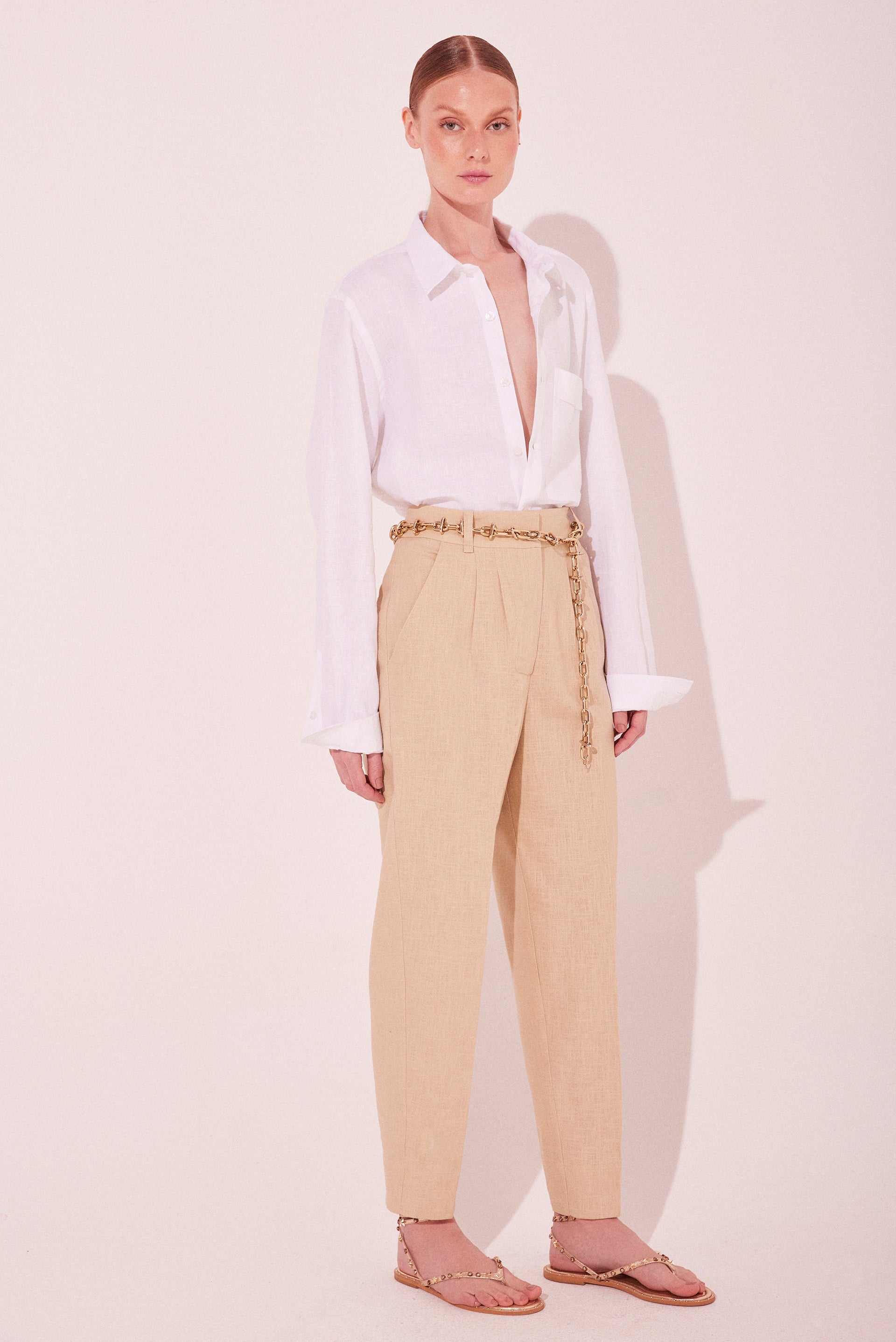 Agua De Coco Beige Gaia Pleated Slim Fit Pants E5444A2224