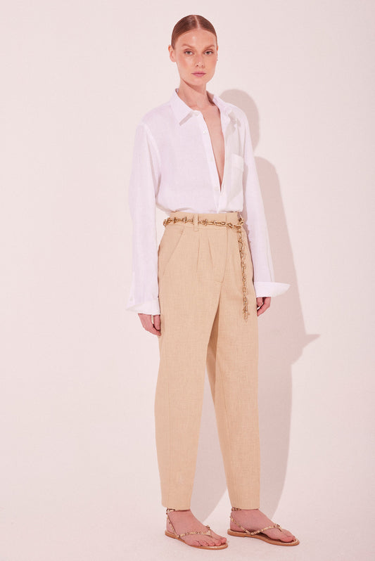 Agua De Coco Beige Gaia Pleated Slim Fit Pants E5444A2224