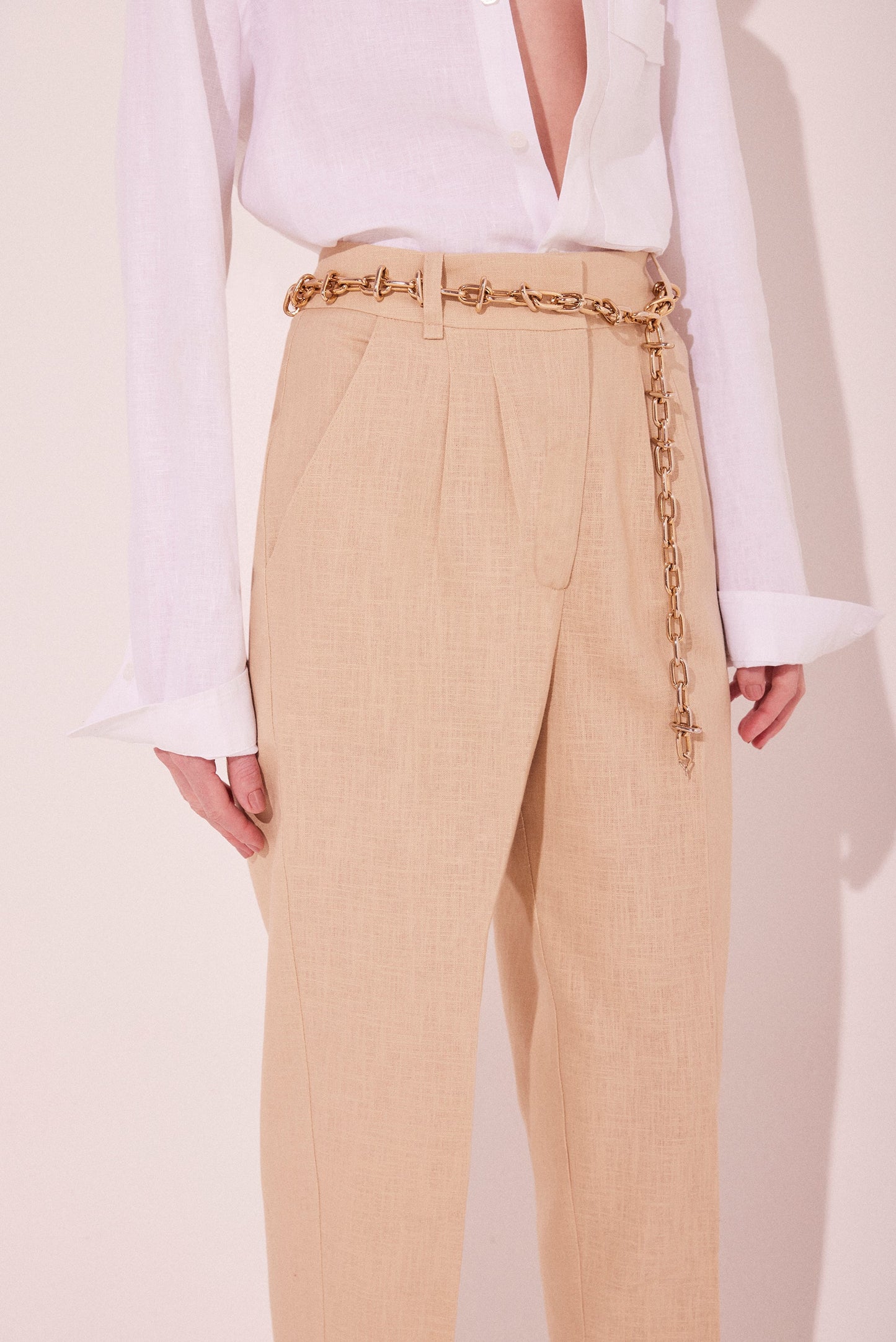 Agua De Coco Beige Gaia Pleated Slim Fit Pants E5444A2224