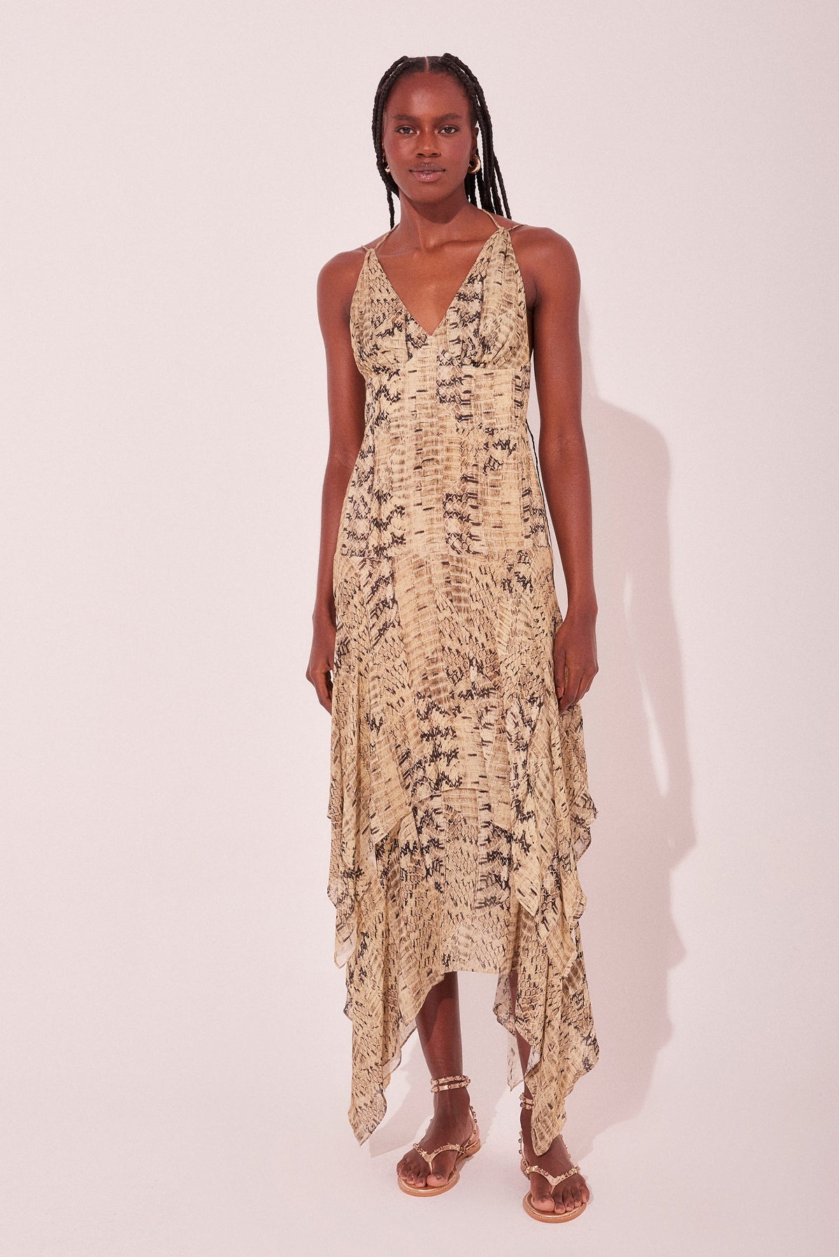 Agua De Coco Snake Strappy Midi Dress E5452A2167