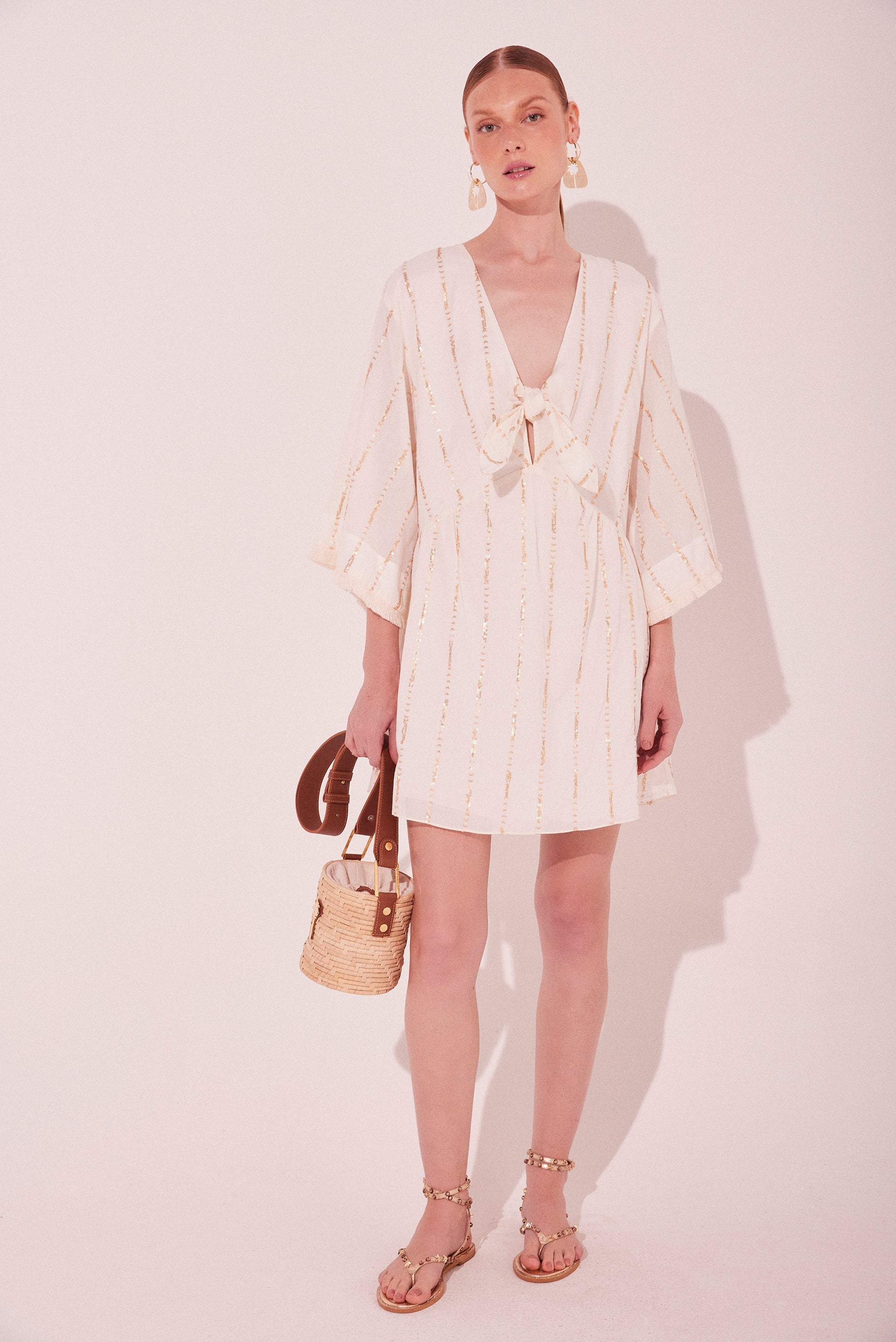 Agua De Coco Off White Lightness Square Sleeve Short Dress E5487A2216