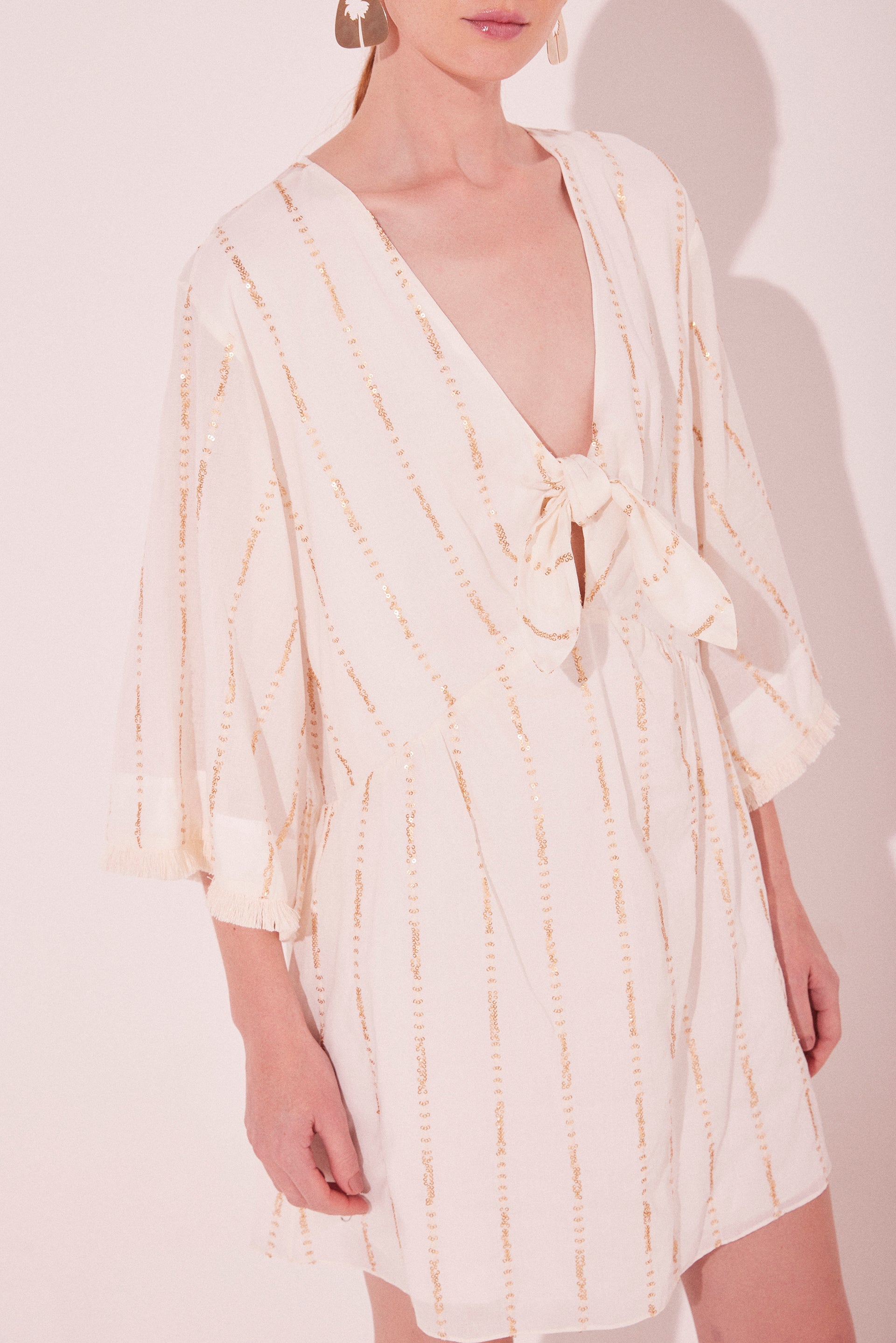 Agua De Coco Off White Lightness Square Sleeve Short Dress E5487A2216