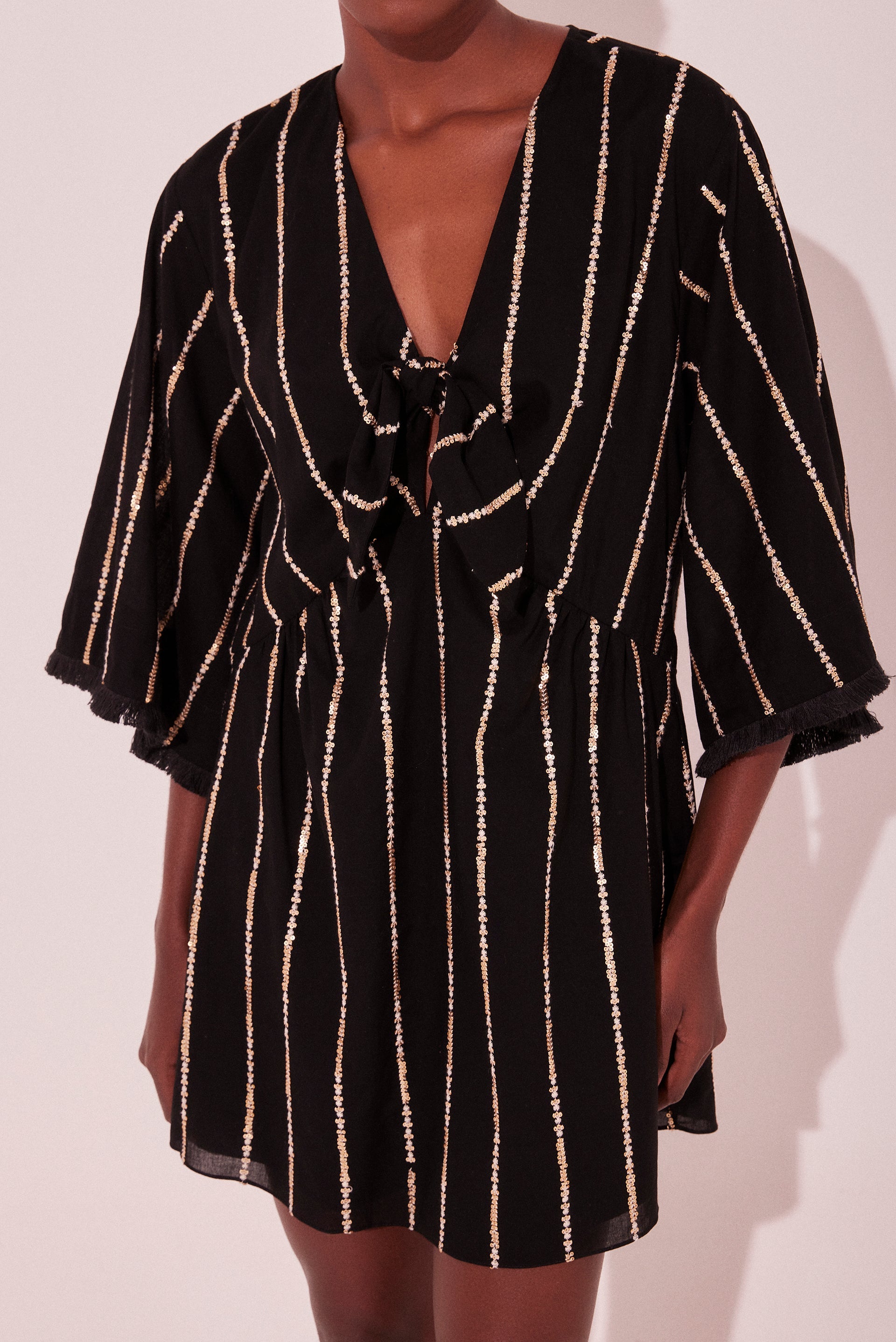 Agua De Coco Black Lightness Square Sleeve Short Dress E5487A2223