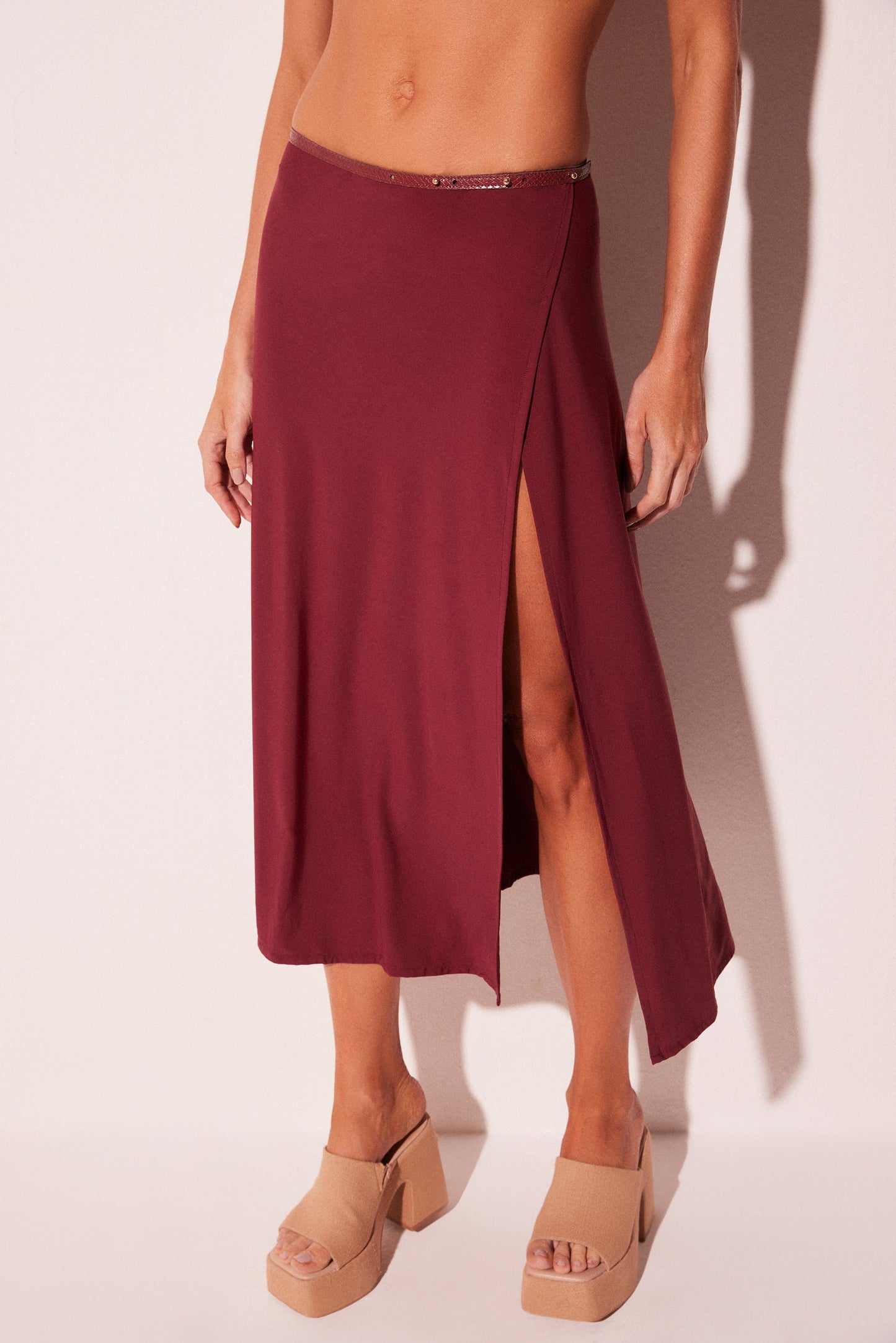 Agua De Coco Hibiscus With Leather Midi Skirt E6025A2336