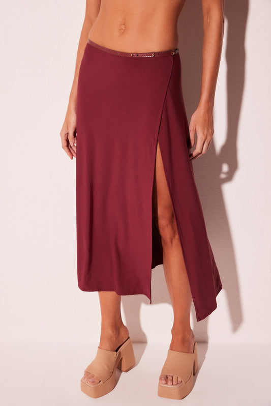 Agua De Coco Hibiscus With Leather Midi Skirt E6025A2336