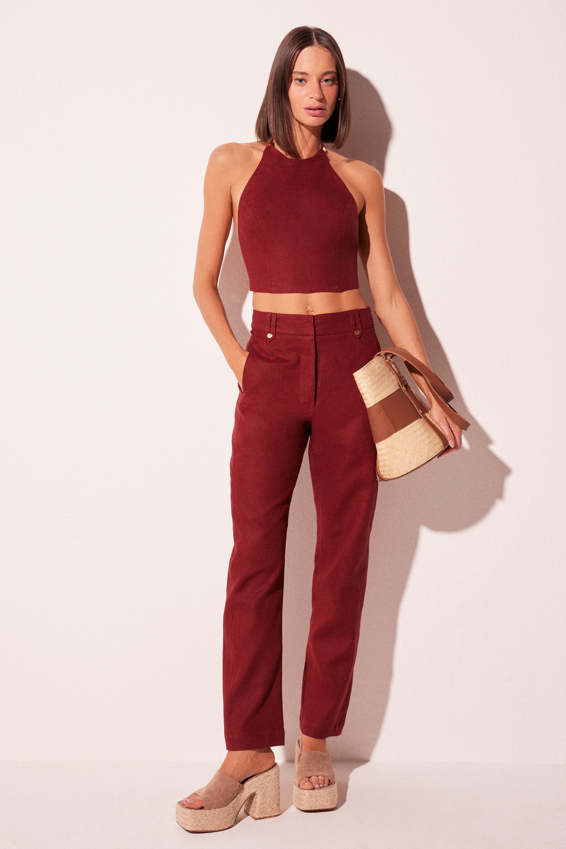 Agua De Coco Red Reflection Cropped Halter Top E6074A2317