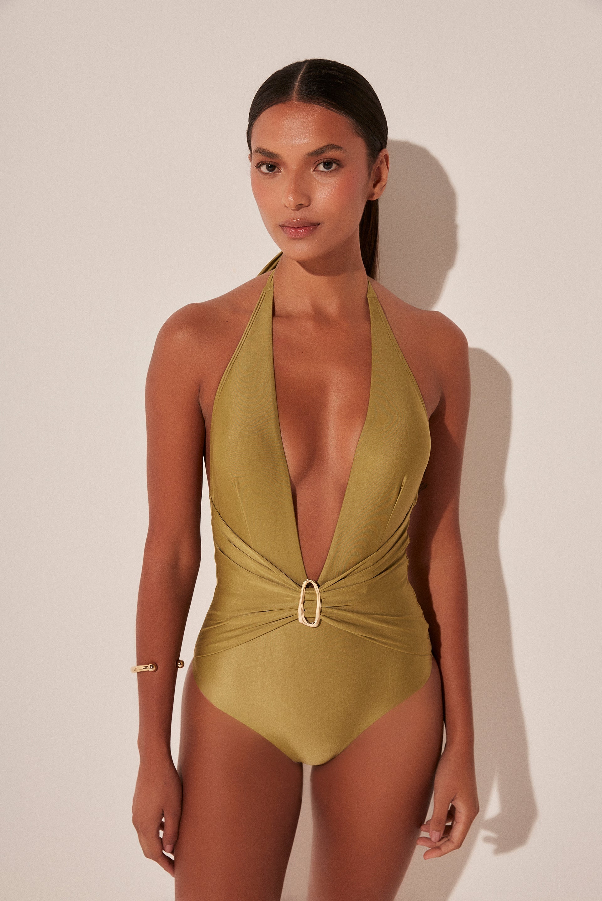 Agua De Coco Pistachio Detailed Ruched Halterneck One Piece M1091A1936