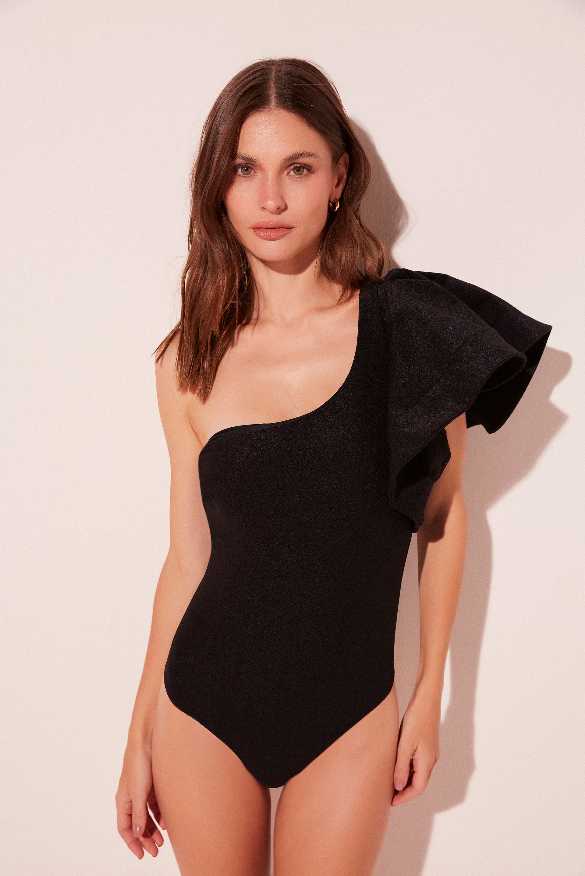 Agua De Coco Sea Waves Ruffled One Shoulder One Piece M1127A2048