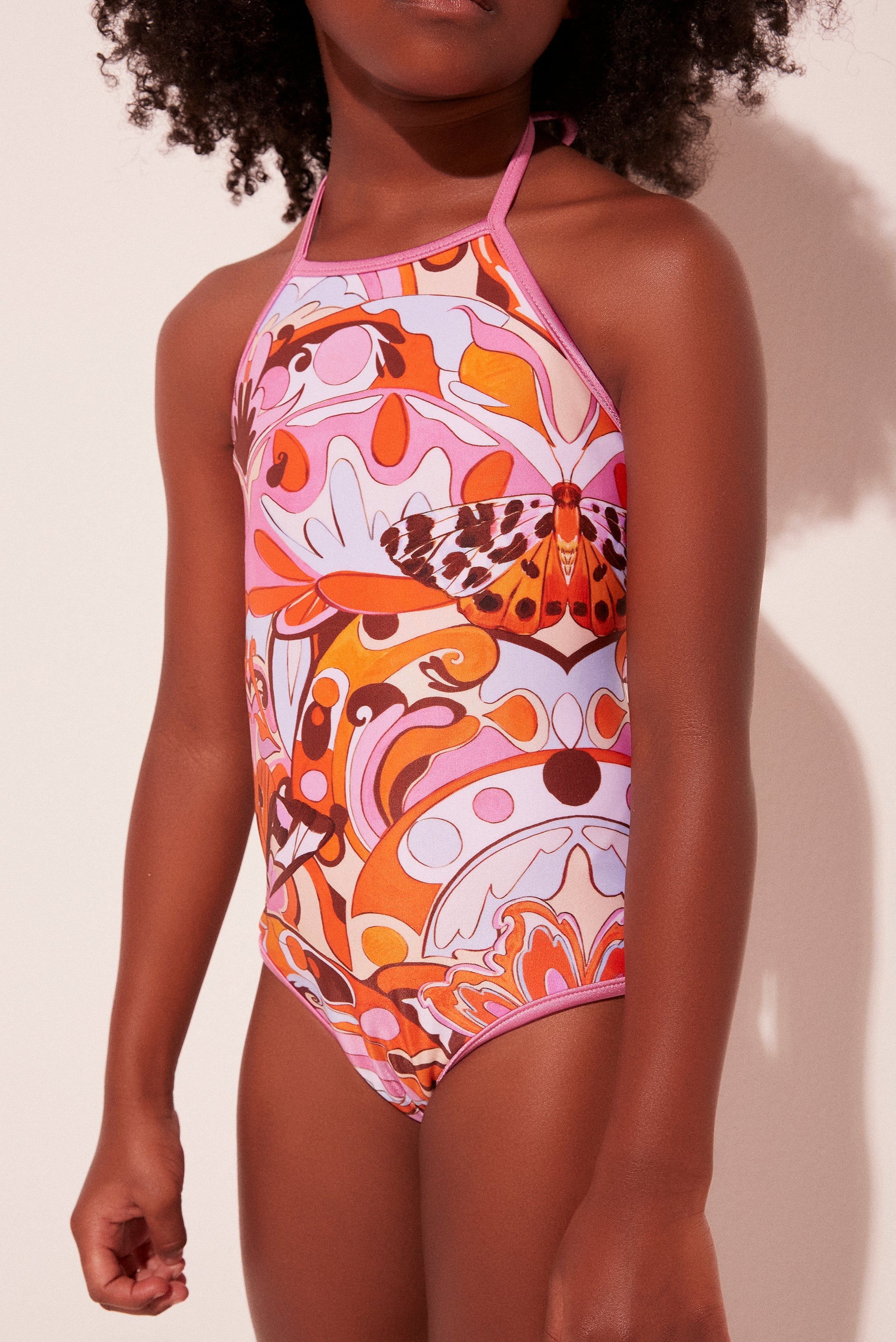 Agua De Coco Abstract Butterflies Reversible Strappy Kids One Piece M524I2076