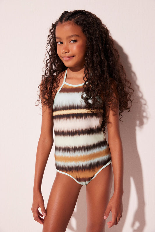Agua De Coco Tie Dye Stripes Reversible Strappy Kids One Piece M524I2273