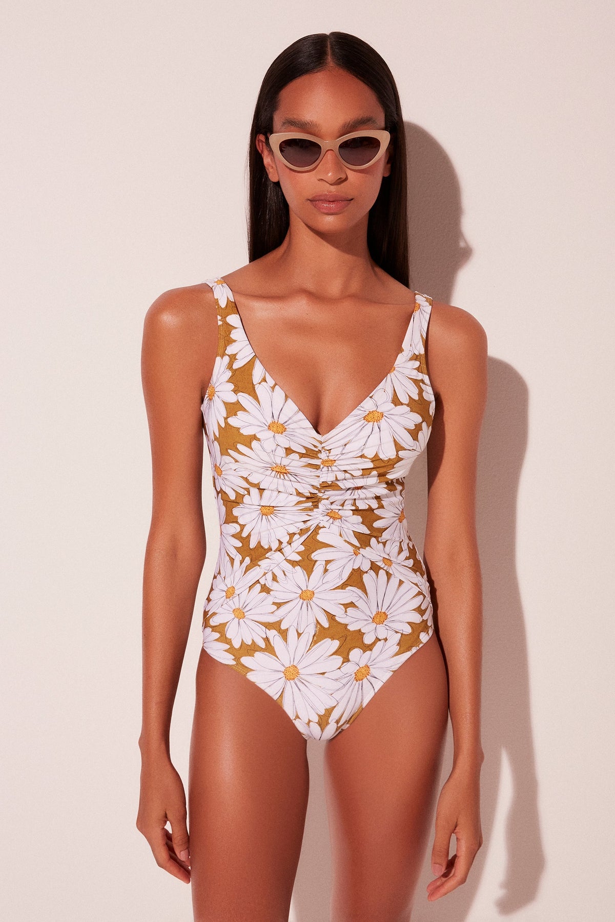 Agua De Coco Daisies Lena Ruched Front Strappy One Piece M746A1972