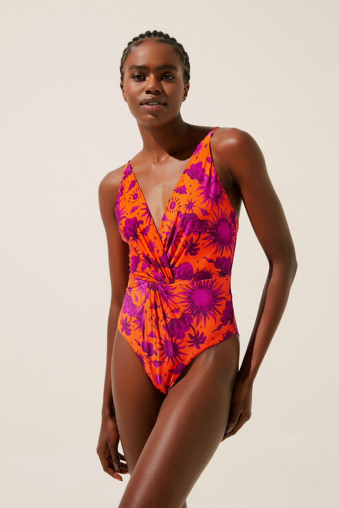 Agua De Coco Stars Ruched V Neckline Halterneck One Piece M831A1410
