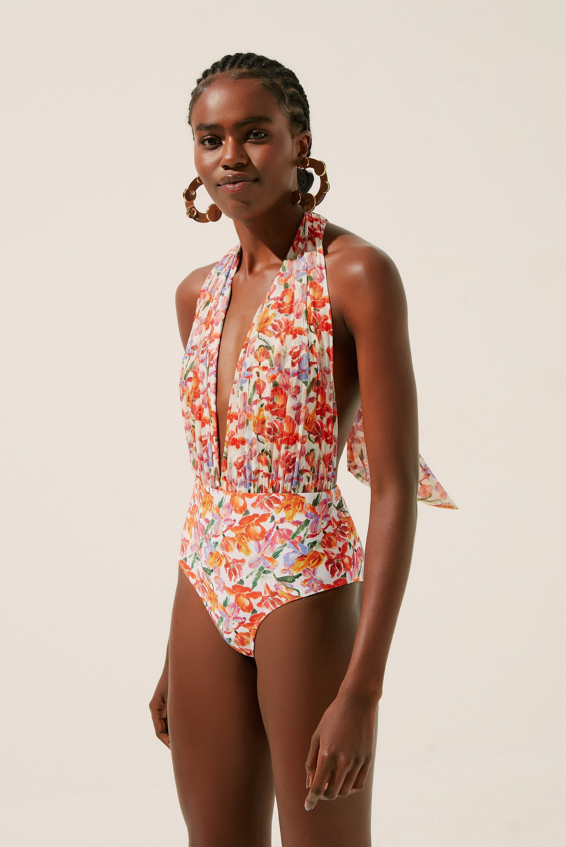 Agua De Coco Floral Ikat Halterneck One Piece With Versatile Ties M883A1341