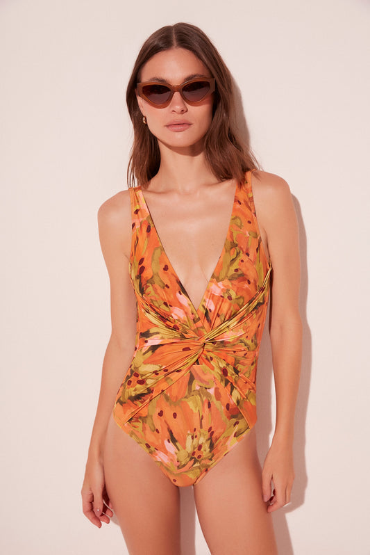Agua De Coco Brushed Seed Criss Crossed With Hoop Strappy One Piece M946A2065
