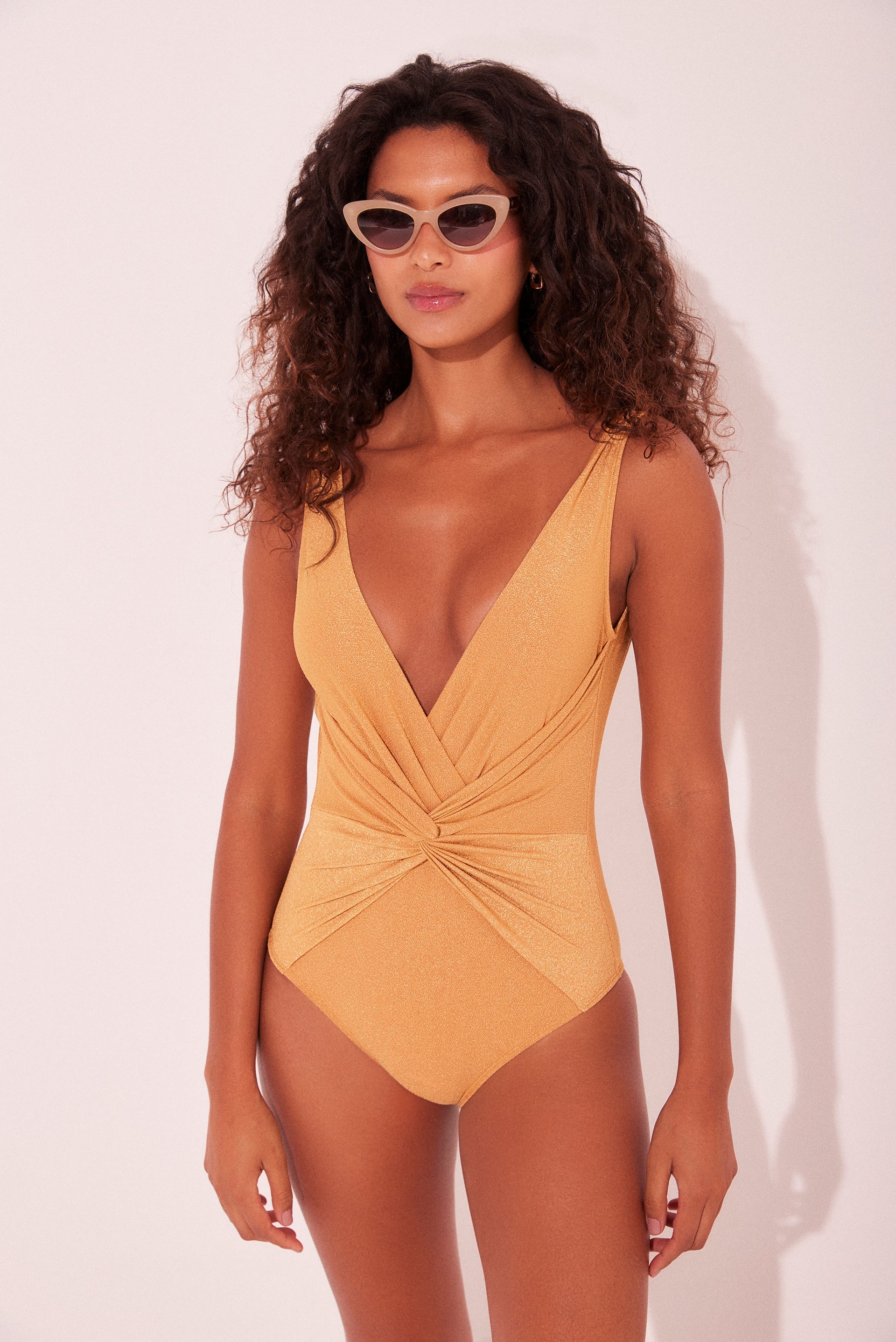 Agua De Coco Orange Apricot Criss Crossed With Hoop Strappy One Piece M946A2137